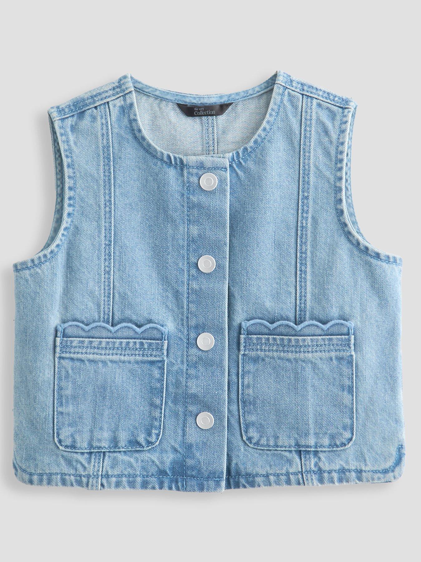 The Very Collection Girls Denim Gilet With Scallop Trim - Blue