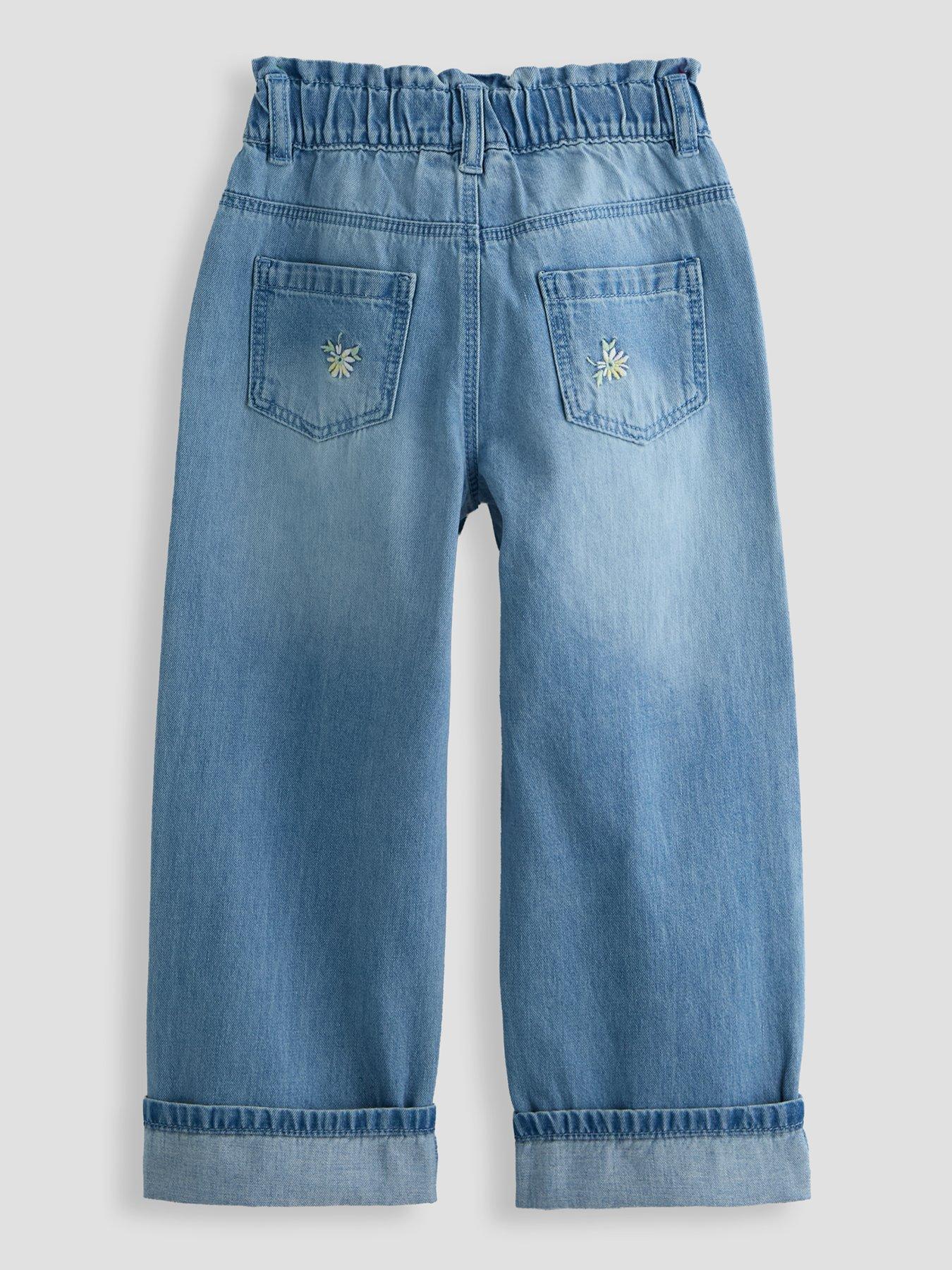 Image 2 of 4 of The Very Collection Girls Embroidered Turn Up Jeans - Light Wash