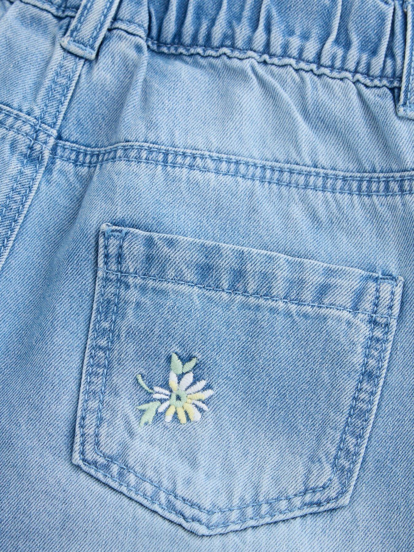 Image 4 of 4 of The Very Collection Girls Embroidered Turn Up Jeans - Light Wash