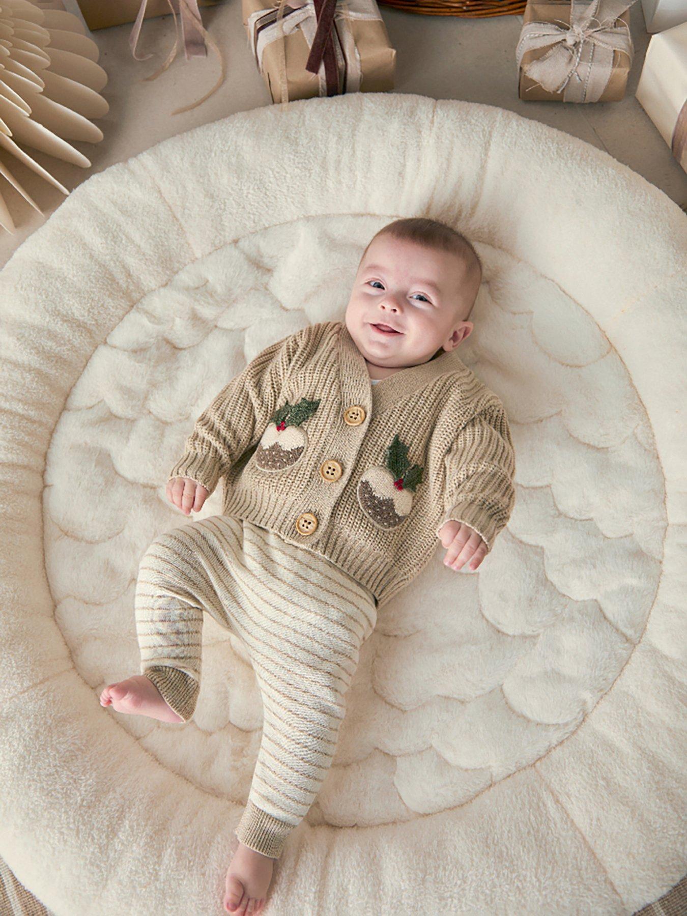 Mamas & Papas Baby Unisex Little Pudding Christmas Cardigan  &  Leggings Knit Set - Cream