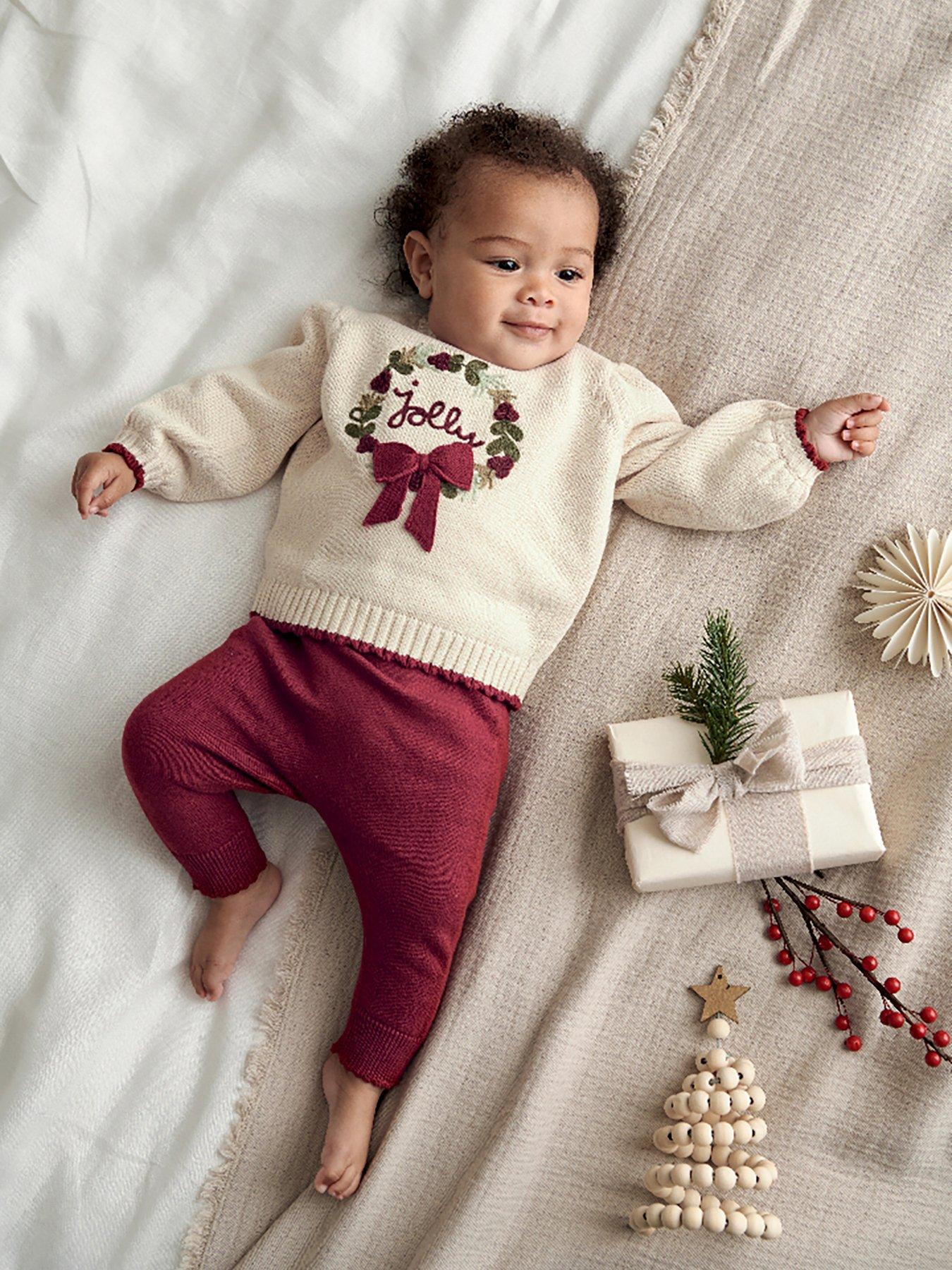 Mamas & Papas Baby Girls Christmas Wreath Top  &  Leggings Set - Cream
