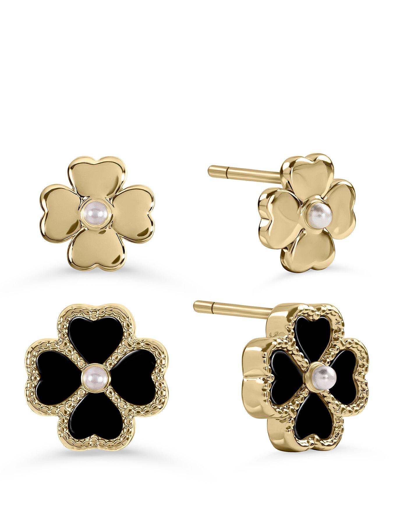 Radley 18ct Gold Plated Black Heart Flower Twinpack Earrings