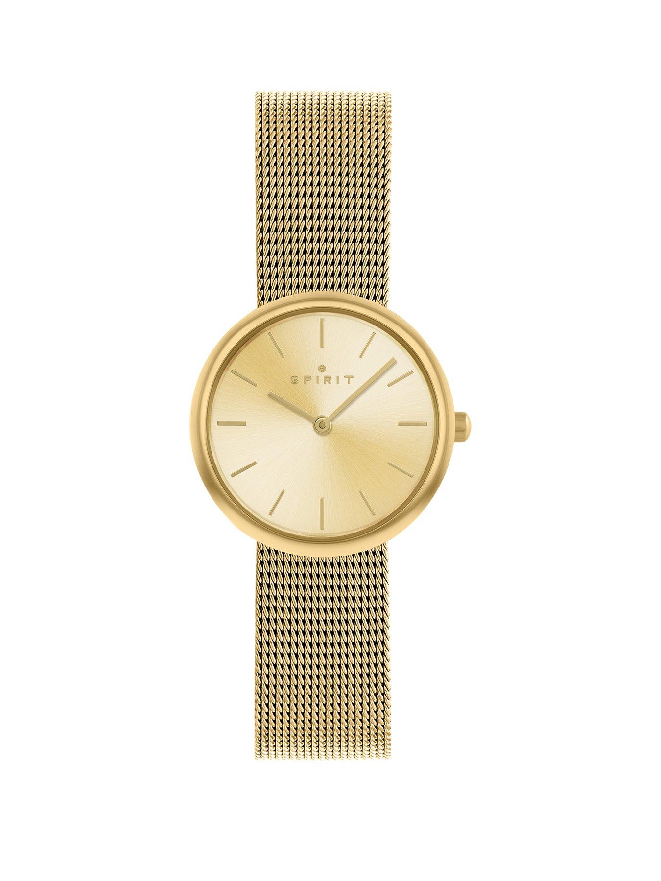 Spirit Ladies Polished Pale Gold Stainless Steel Mesh Bracelet Watch
