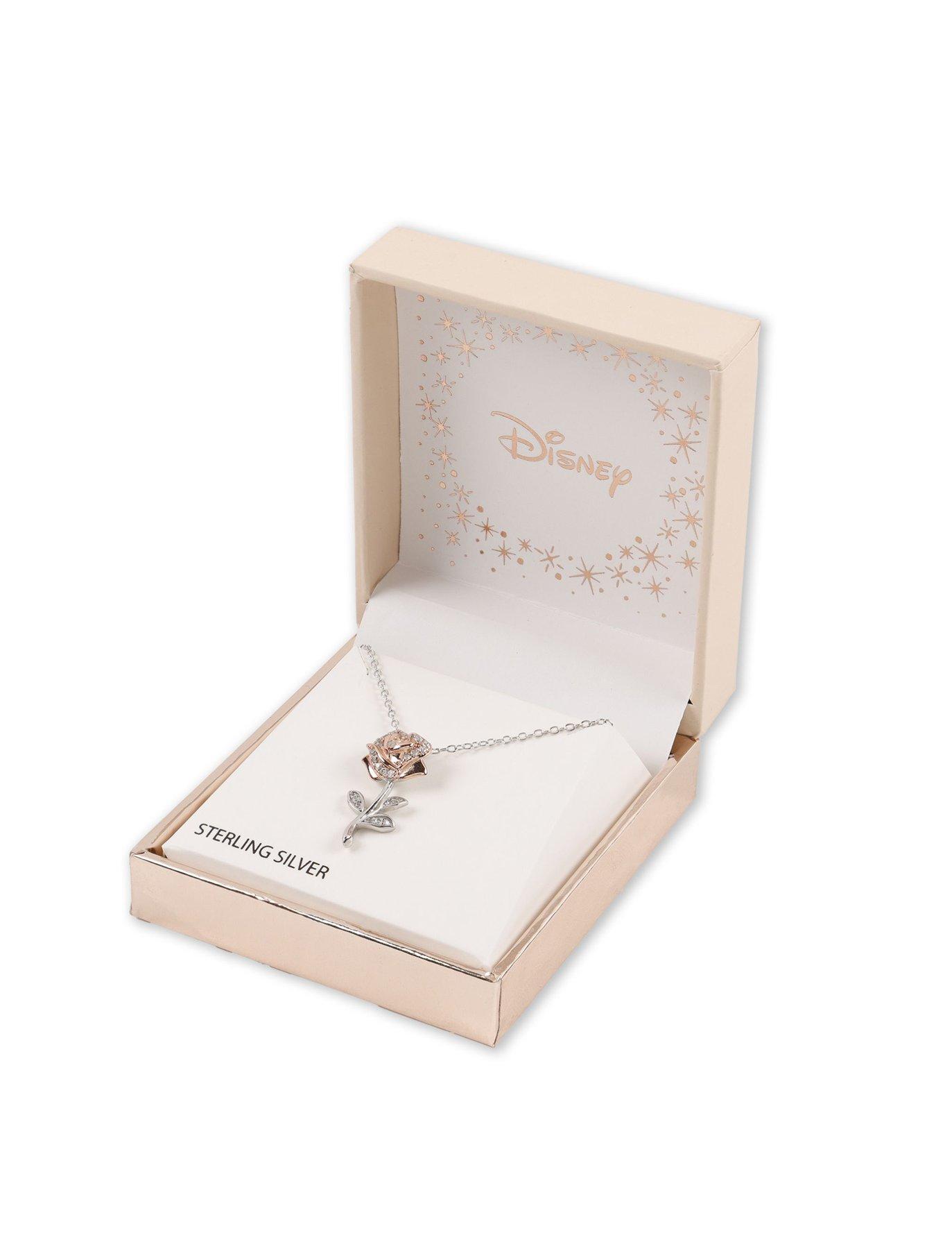 Image 3 of 3 of Disney Sterling Silver 925 Beauty &amp; Beast Stone Set Rose Necklace