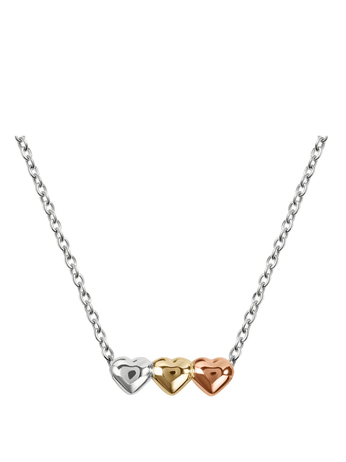 Radley Sterling Silver Triple Heart Charm Necklace with 18ct Mixed Plating