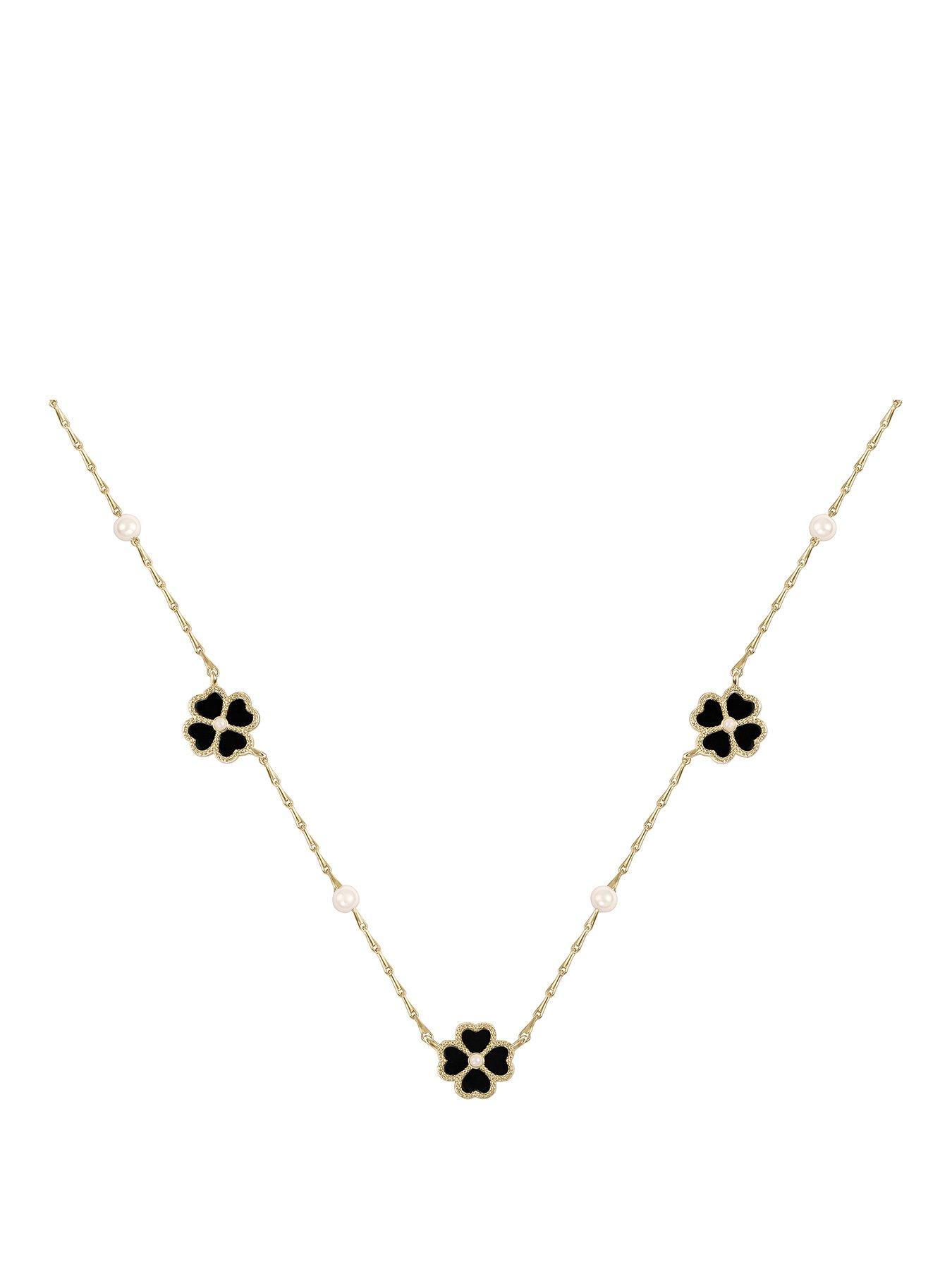 Radley 18ct GP Black Heart Flower Necklace