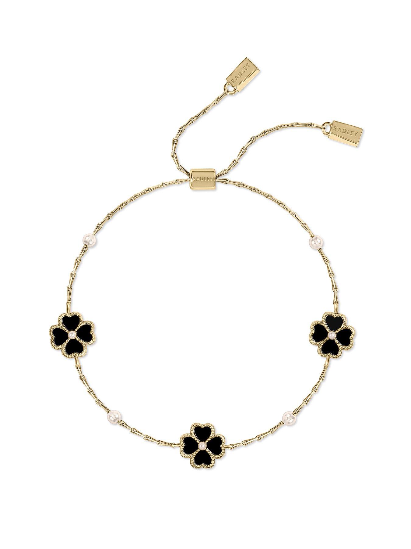 Radley 18ct Gold Plated Black Heart Flower Friendship Bracelet