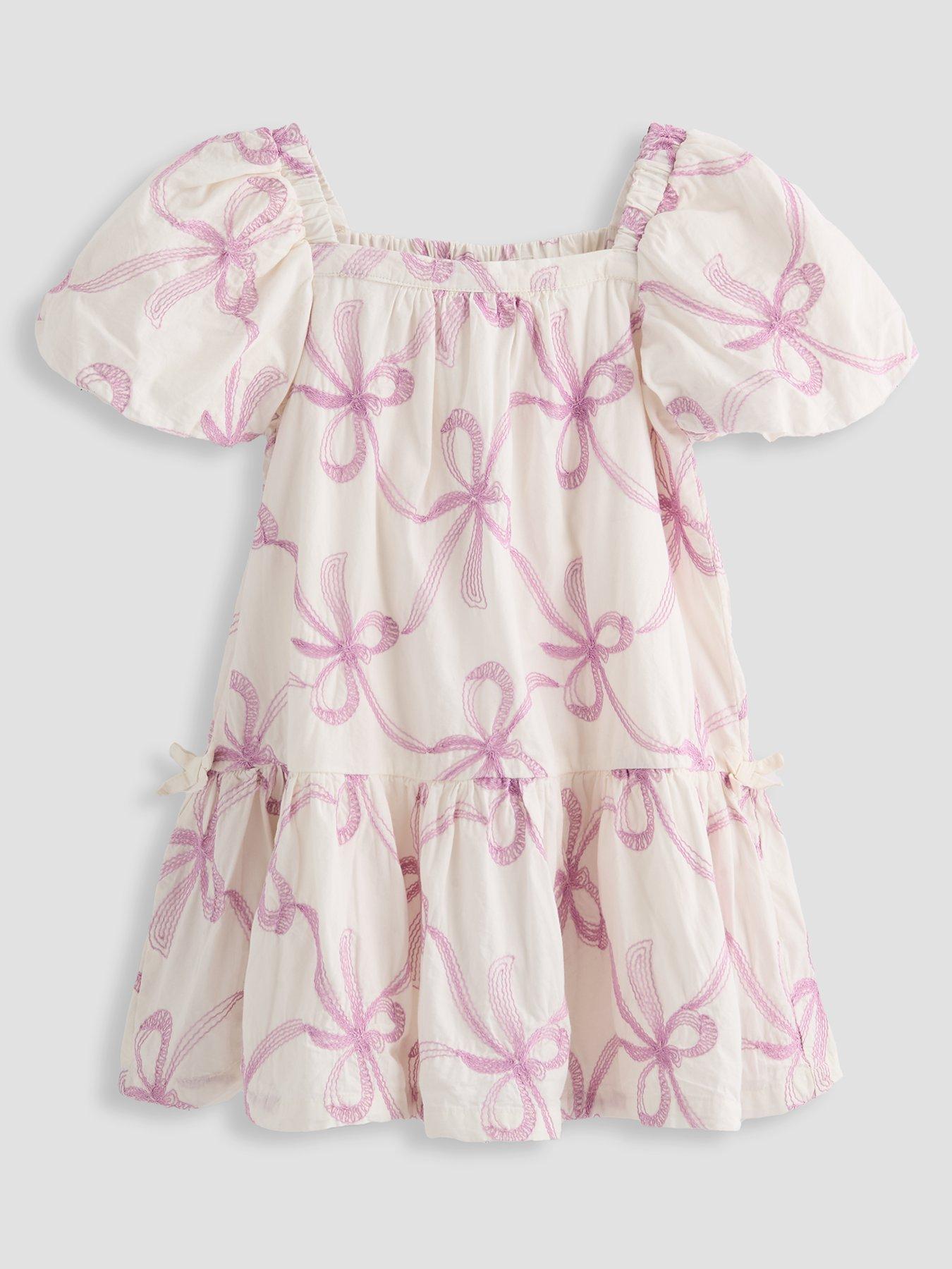 Image 1 of 4 of The Very Collection Girls Bow Tiered Woven Dress - White / Purple