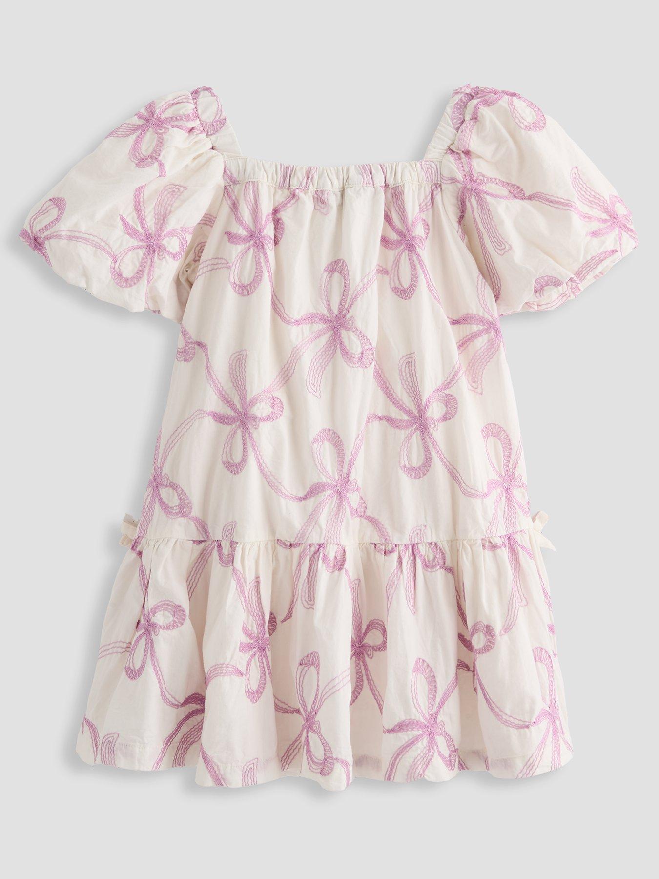 Image 2 of 4 of The Very Collection Girls Bow Tiered Woven Dress - White / Purple