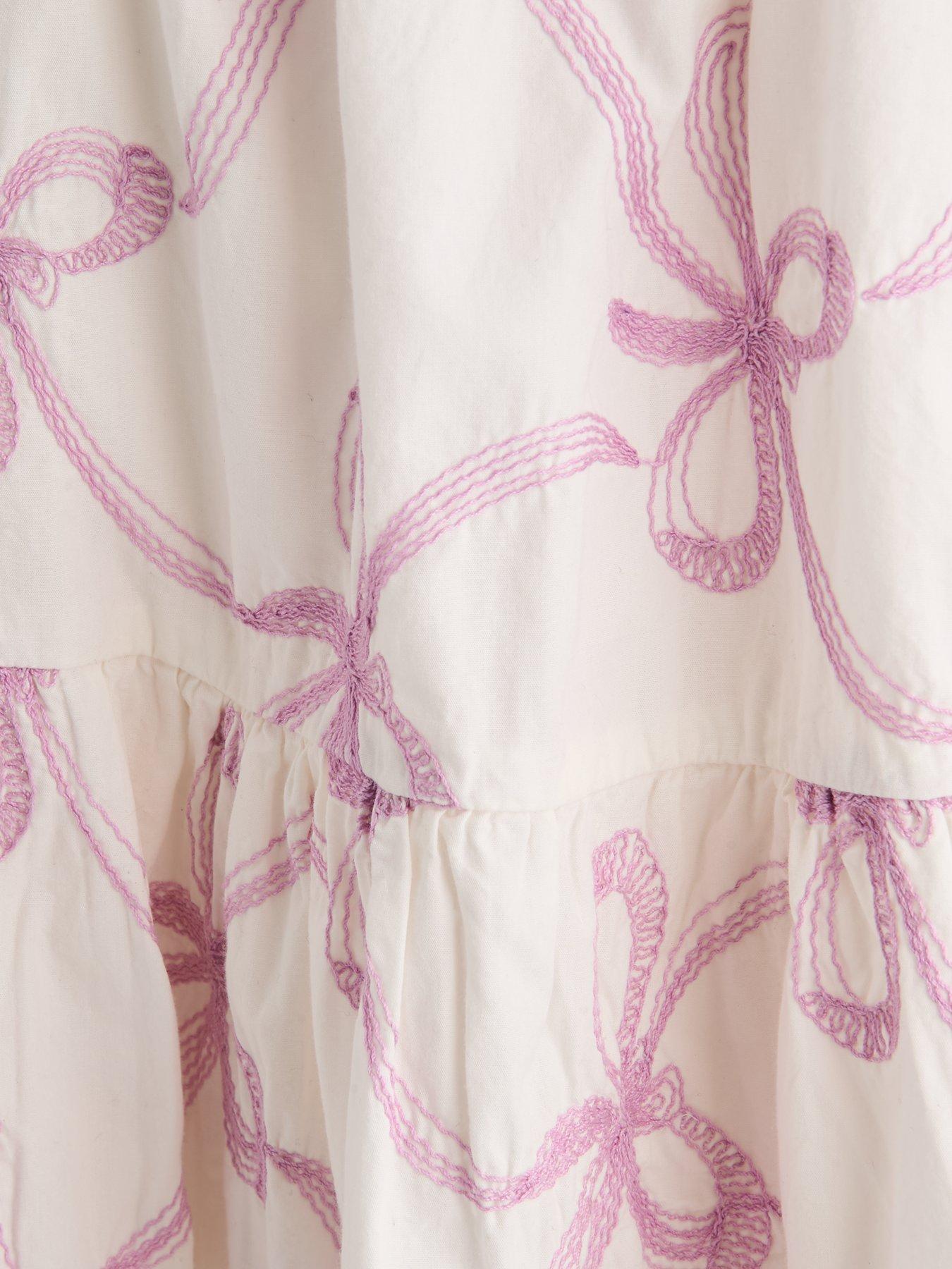 Image 3 of 4 of The Very Collection Girls Bow Tiered Woven Dress - White / Purple
