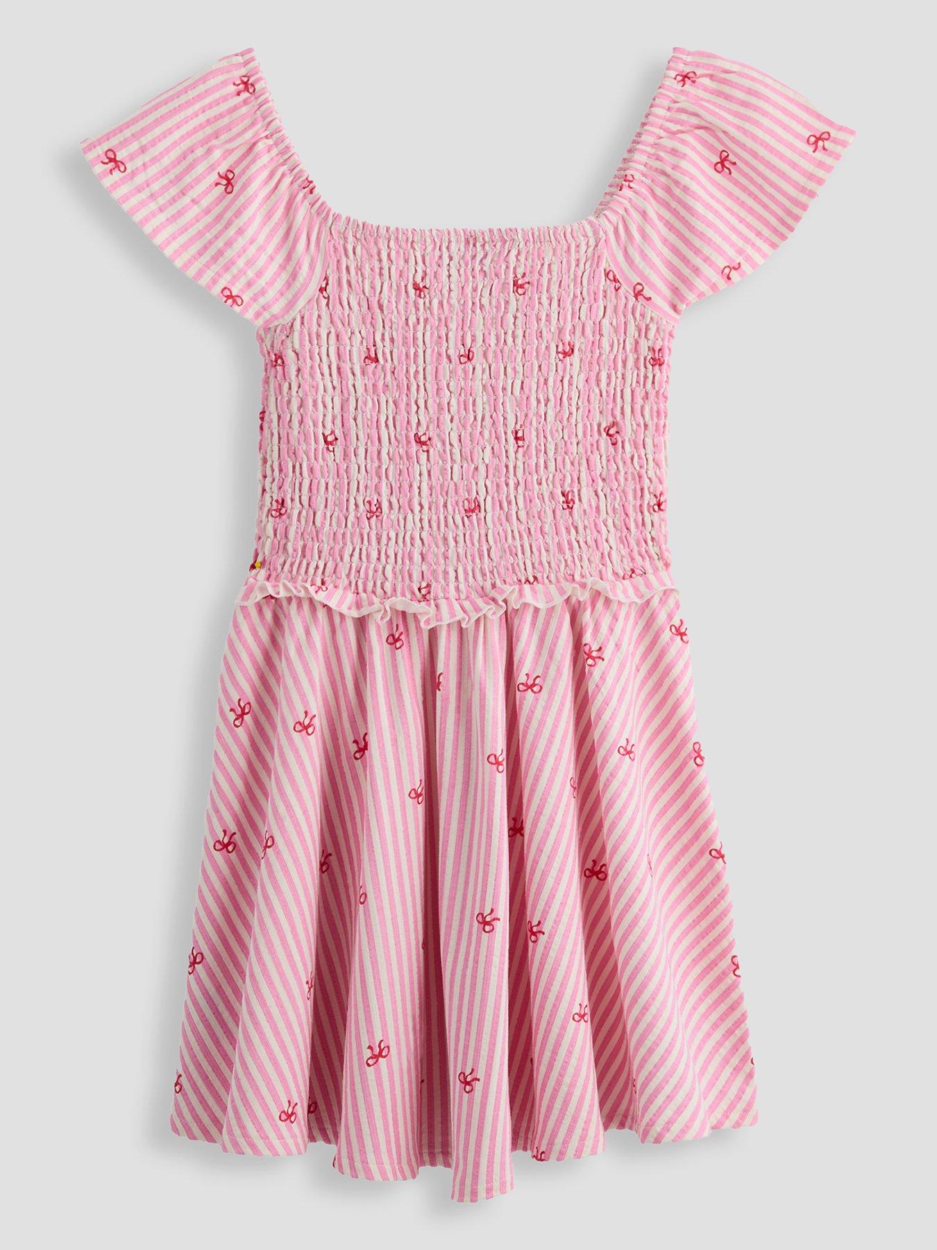 Image 2 of 4 of The Very Collection Girls Textured Jersey Striped Bow Print Dress - Pink