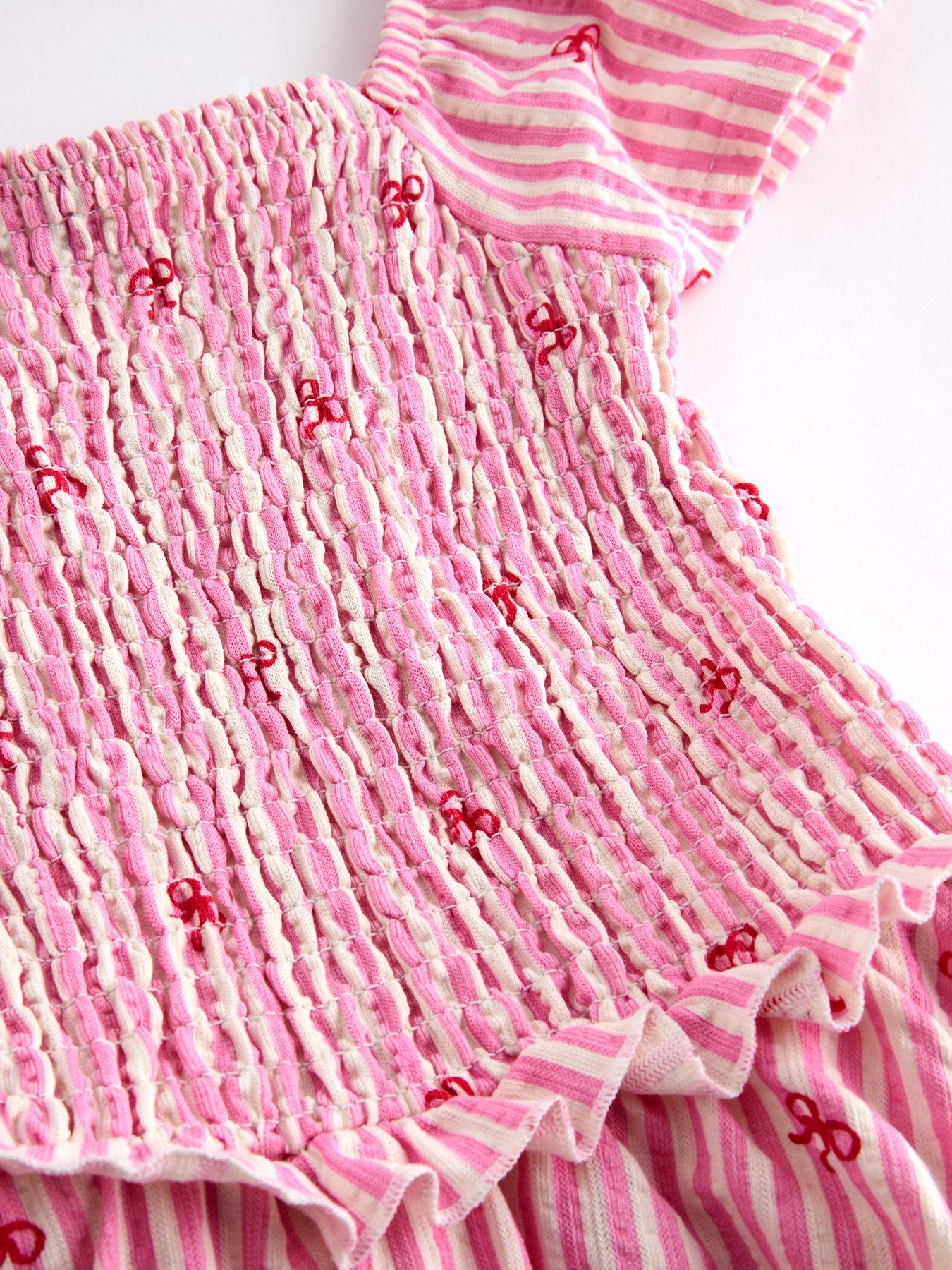 Image 3 of 4 of The Very Collection Girls Textured Jersey Striped Bow Print Dress - Pink