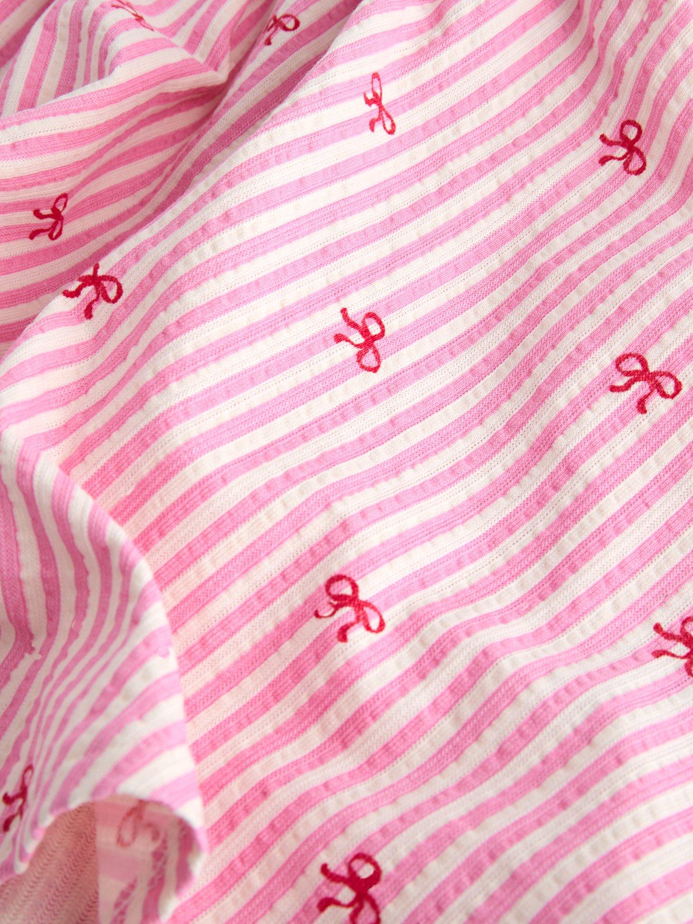 Image 4 of 4 of The Very Collection Girls Textured Jersey Striped Bow Print Dress - Pink