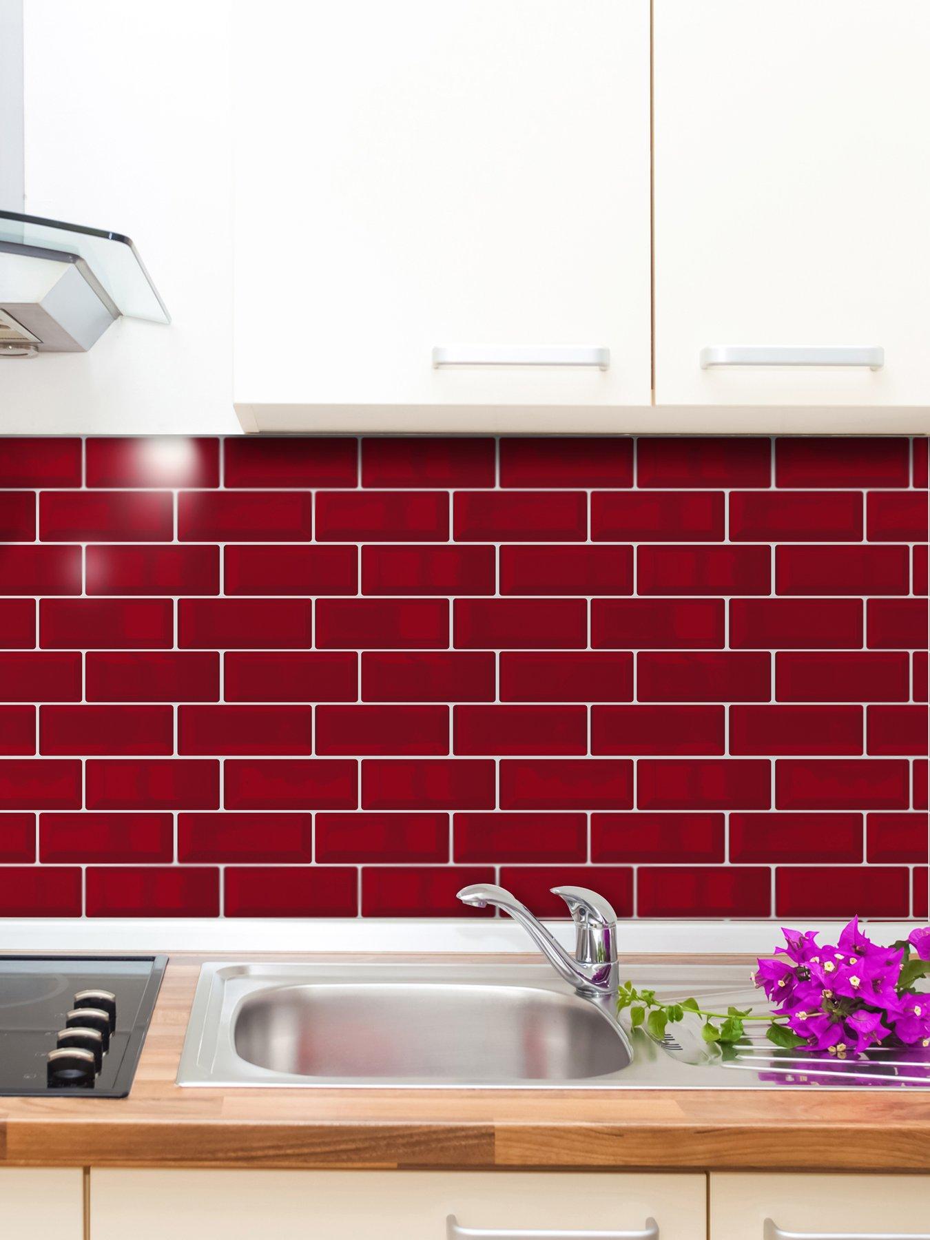 Image 1 of 7 of Walplus Cherry Red Retro Glossy 3D Sticker Tile 30.5 x 30.5cm - 6 pcs