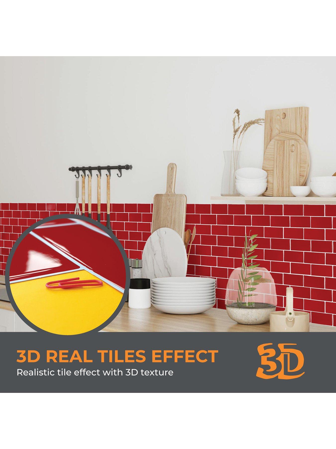 Image 4 of 7 of Walplus Cherry Red Retro Glossy 3D Sticker Tile 30.5 x 30.5cm - 6 pcs