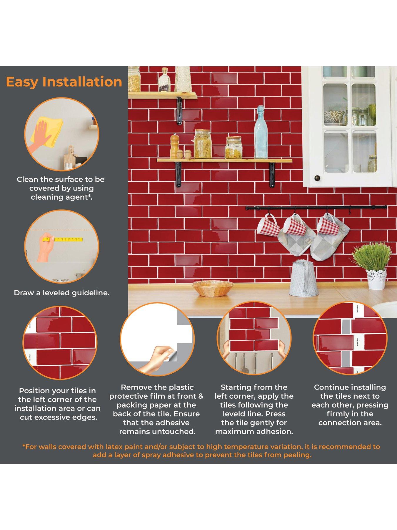 Image 7 of 7 of Walplus Cherry Red Retro Glossy 3D Sticker Tile 30.5 x 30.5cm - 6 pcs
