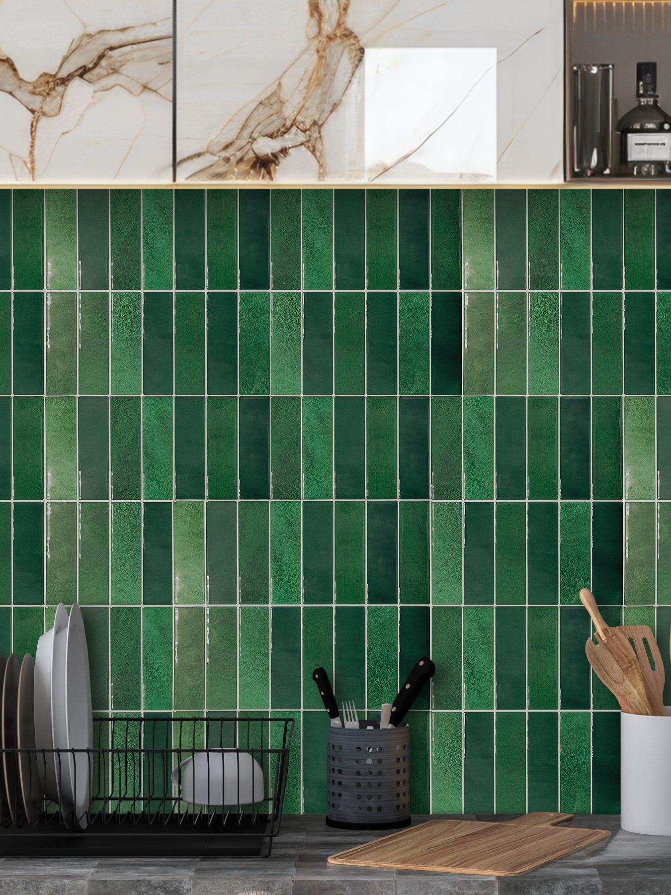 Walplus Dark Mose Green Rectangular 3D Sticker Tile 12 x 12 inches / 30.5 x 30.5 cm - 6pcs in a pack