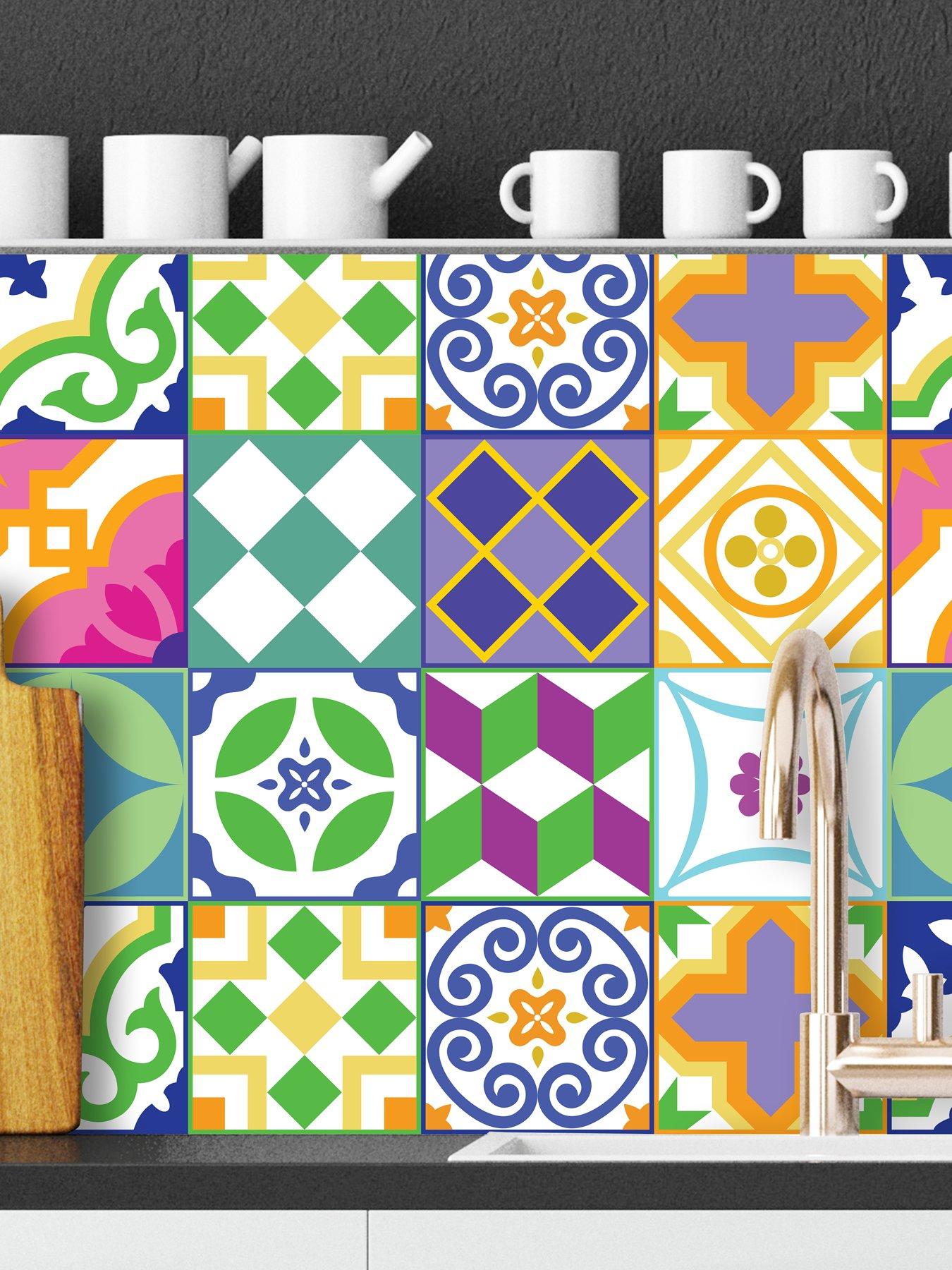 Walplus Classic Spanish Colourful Mixed Tiles Wall Stickers Set 1 - 15 x 15 cm (6 x 6 inches) - 24 pcs.