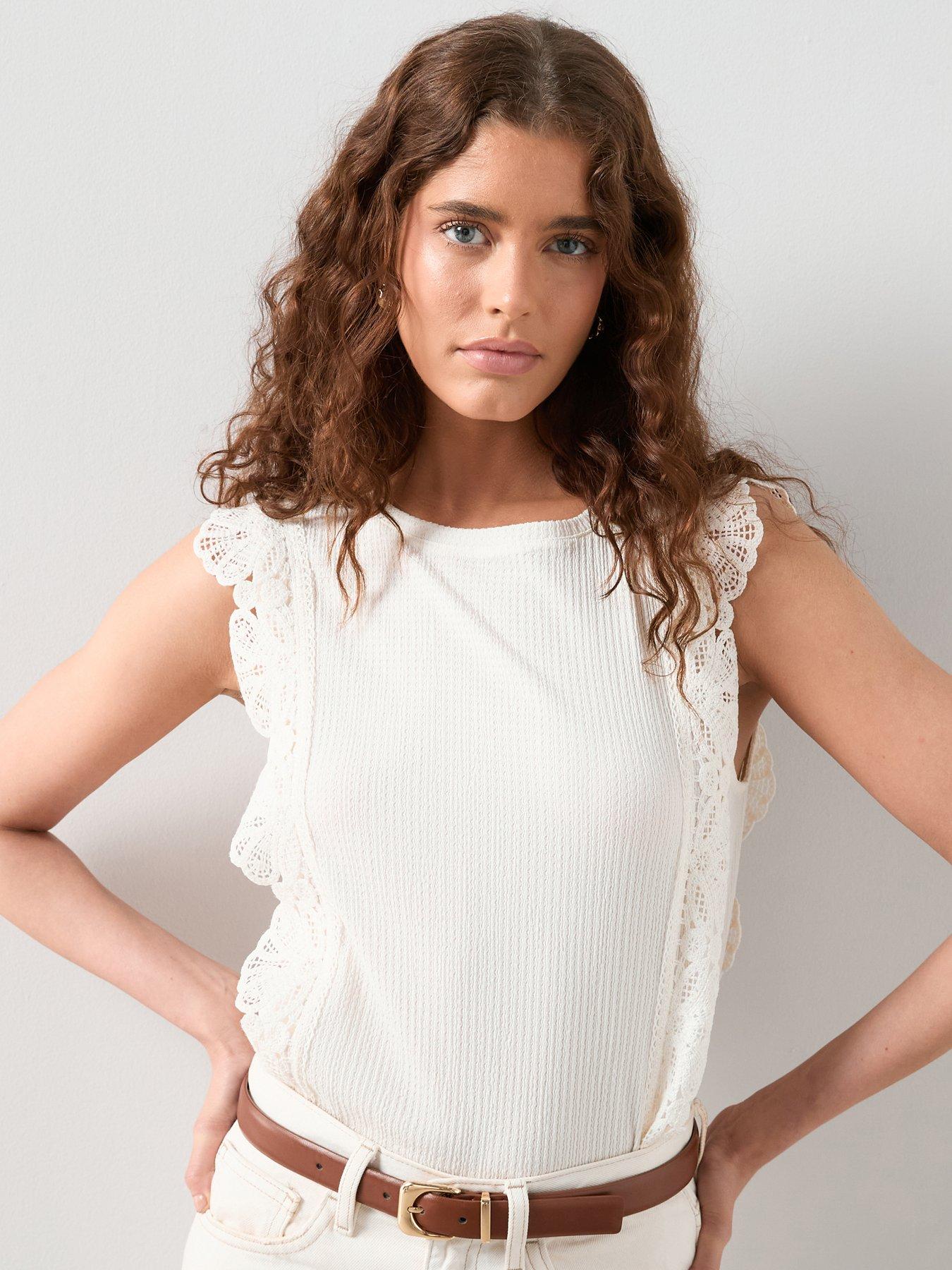 The Very Collection Crochet Trim Sleeveless Top - Cream