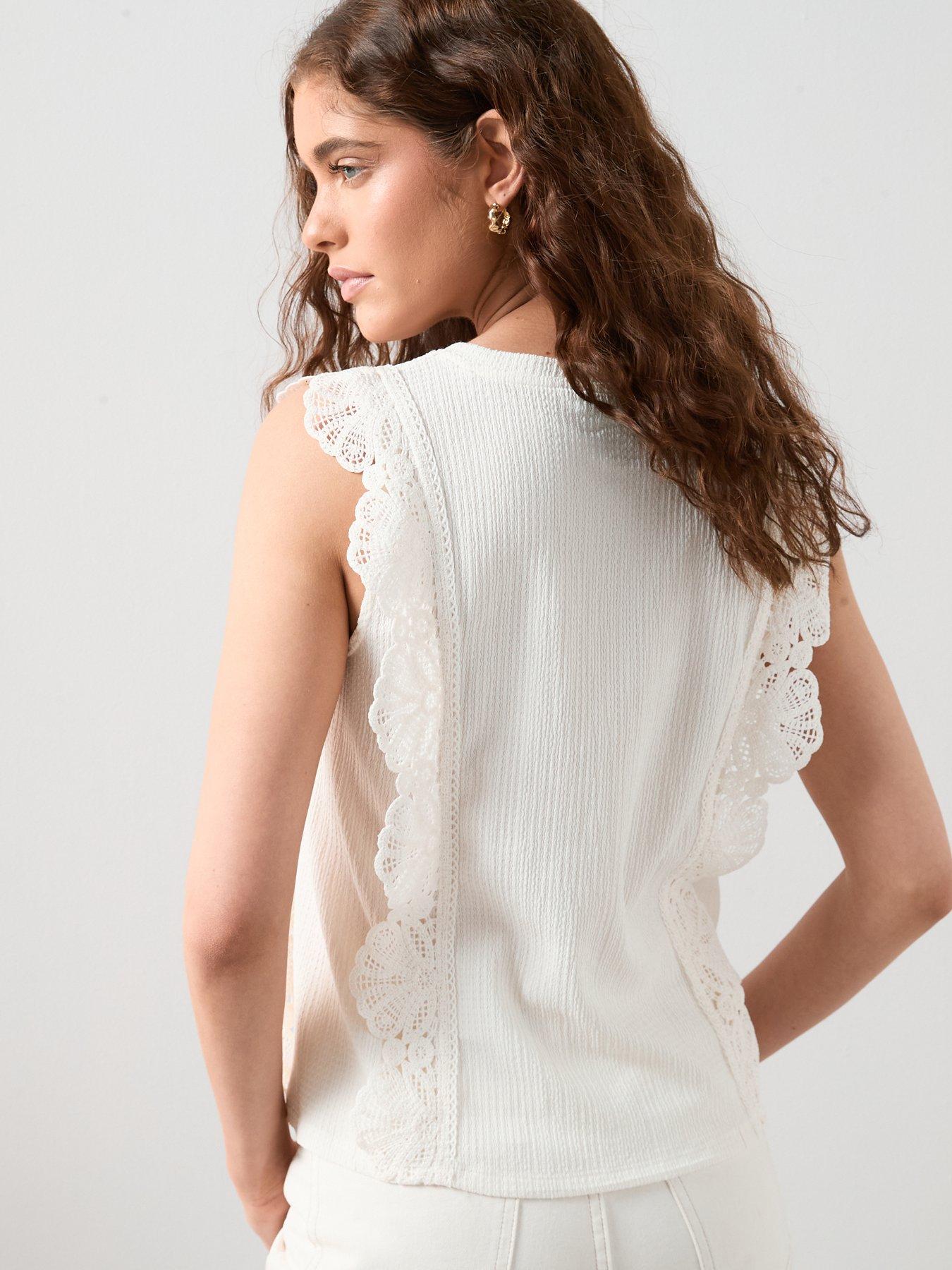 Image 2 of 6 of The Very Collection Crochet Trim Sleeveless Top - Cream