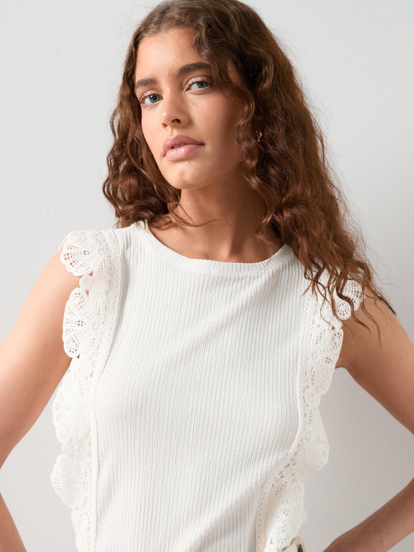 Image 6 of 6 of The Very Collection Crochet Trim Sleeveless Top - Cream