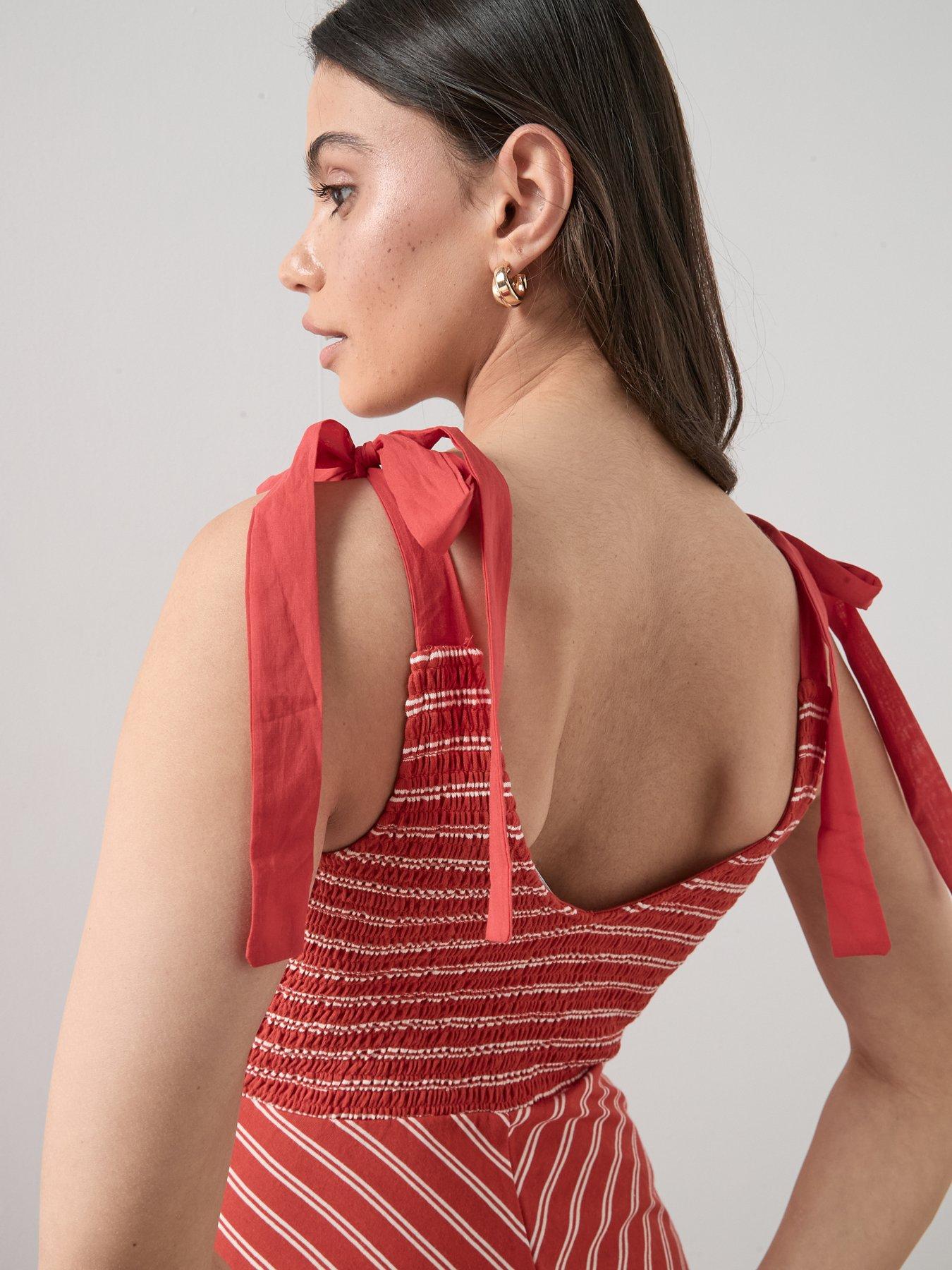 The Very Collection Tie Shoulder Midi Dress - Red Stripe | Very
