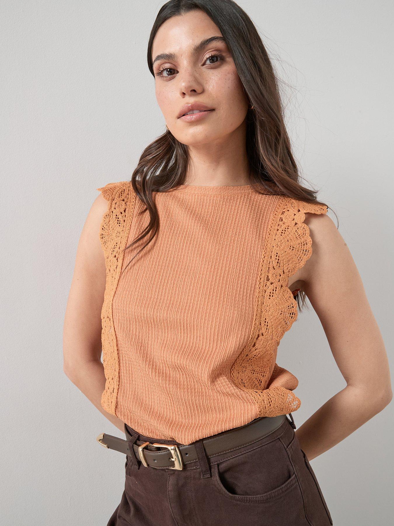 The Very Collection Crochet Trim Sleeveless Top - Orange