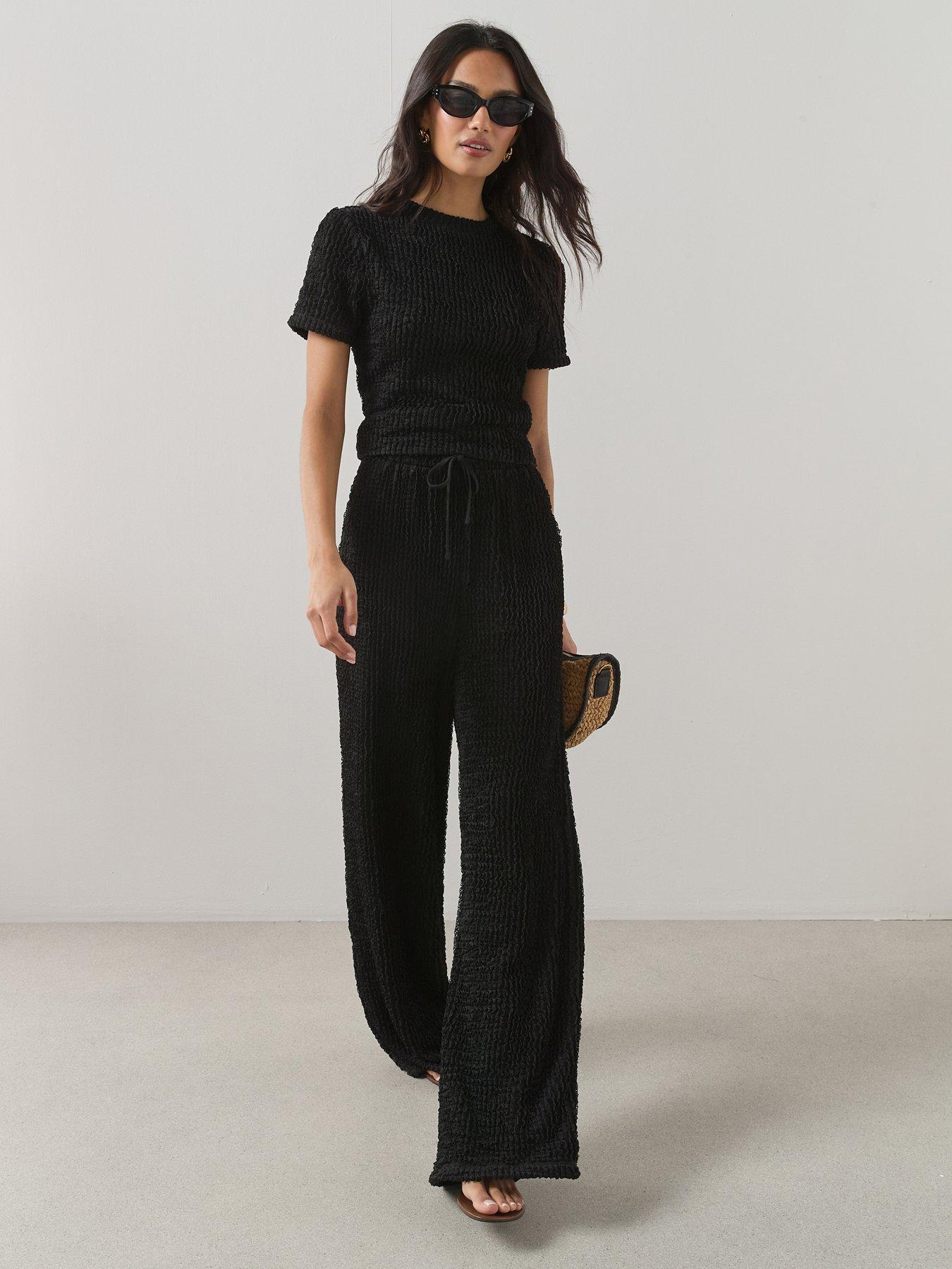 The Very Collection Textured Wide Leg Co-Ord Trouser - Black