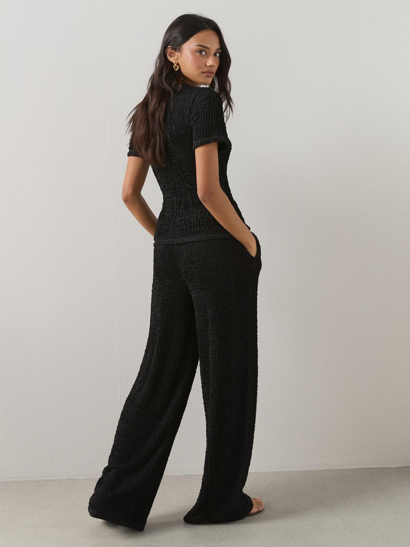 Image 2 of 6 of The Very Collection Textured Wide Leg Co-Ord Trouser - Black