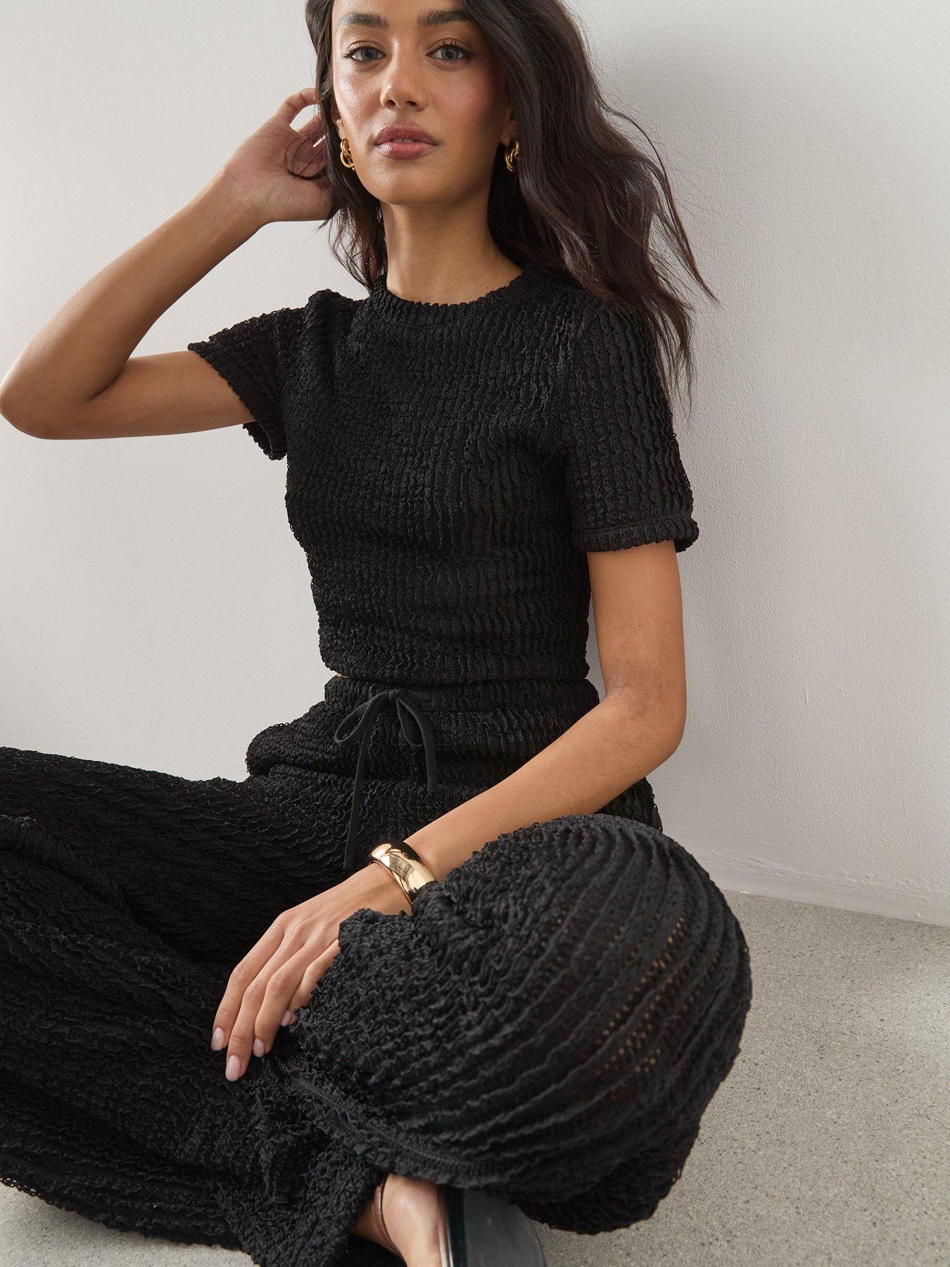 Image 4 of 6 of The Very Collection Textured Wide Leg Co-Ord Trouser - Black