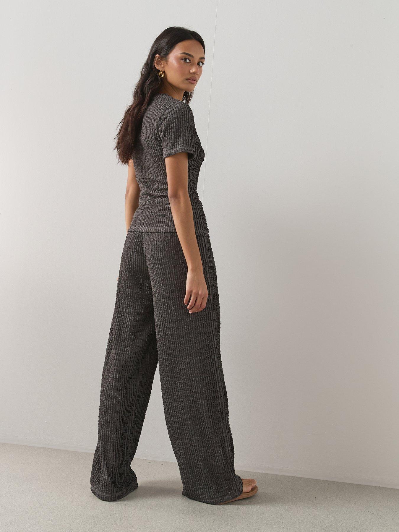 Image 2 of 6 of The Very Collection Textured Wide Leg Co-Ord Trousers - Grey