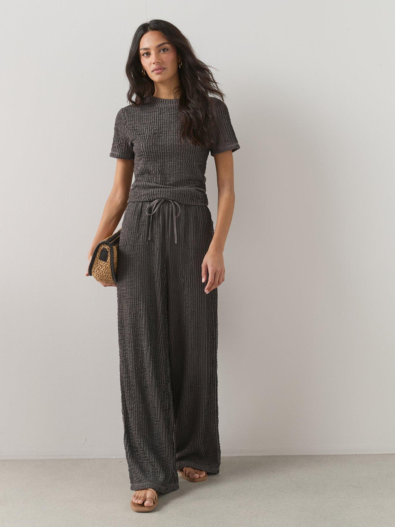Image 3 of 6 of The Very Collection Textured Wide Leg Co-Ord Trousers - Grey
