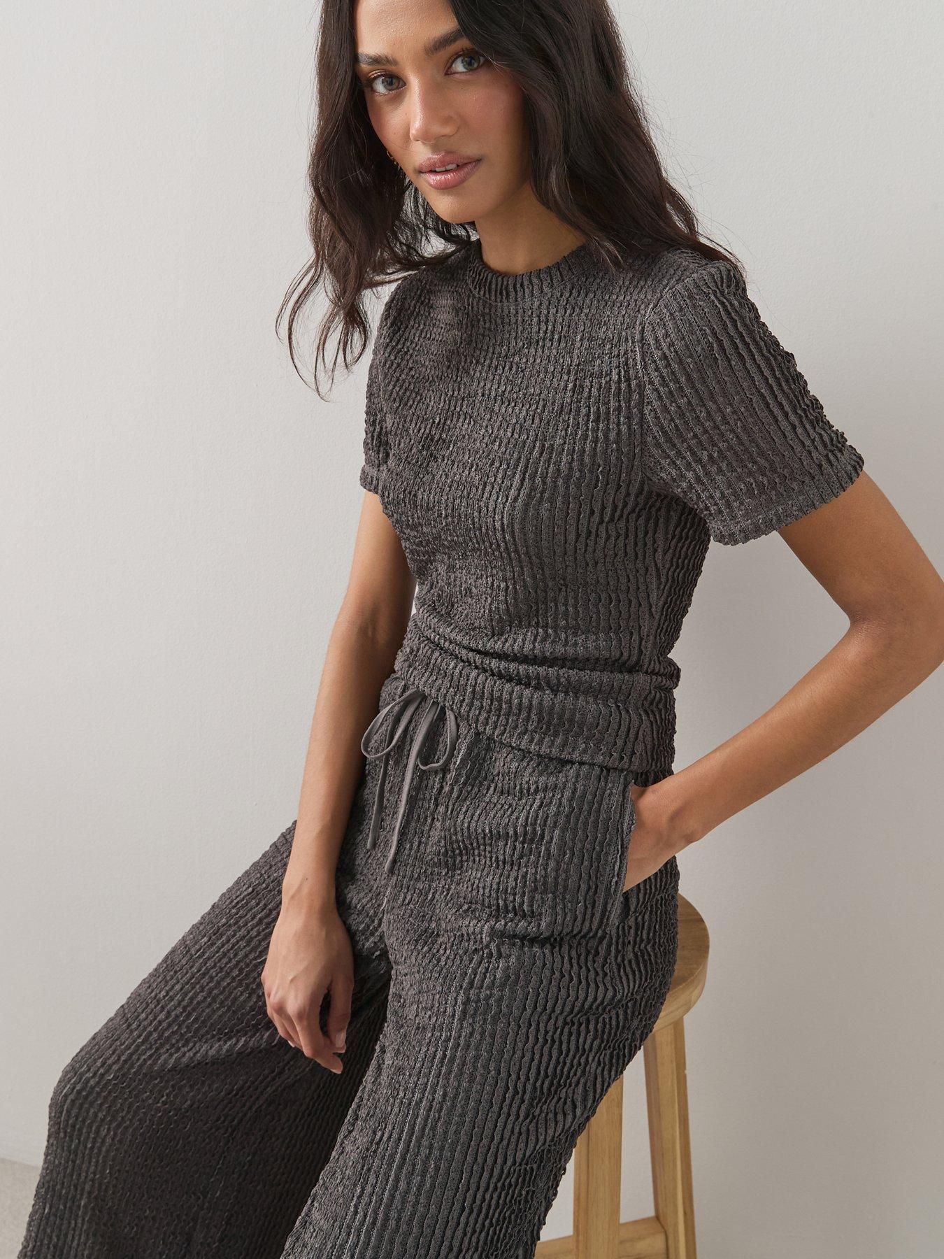 Image 4 of 6 of The Very Collection Textured Wide Leg Co-Ord Trousers - Grey