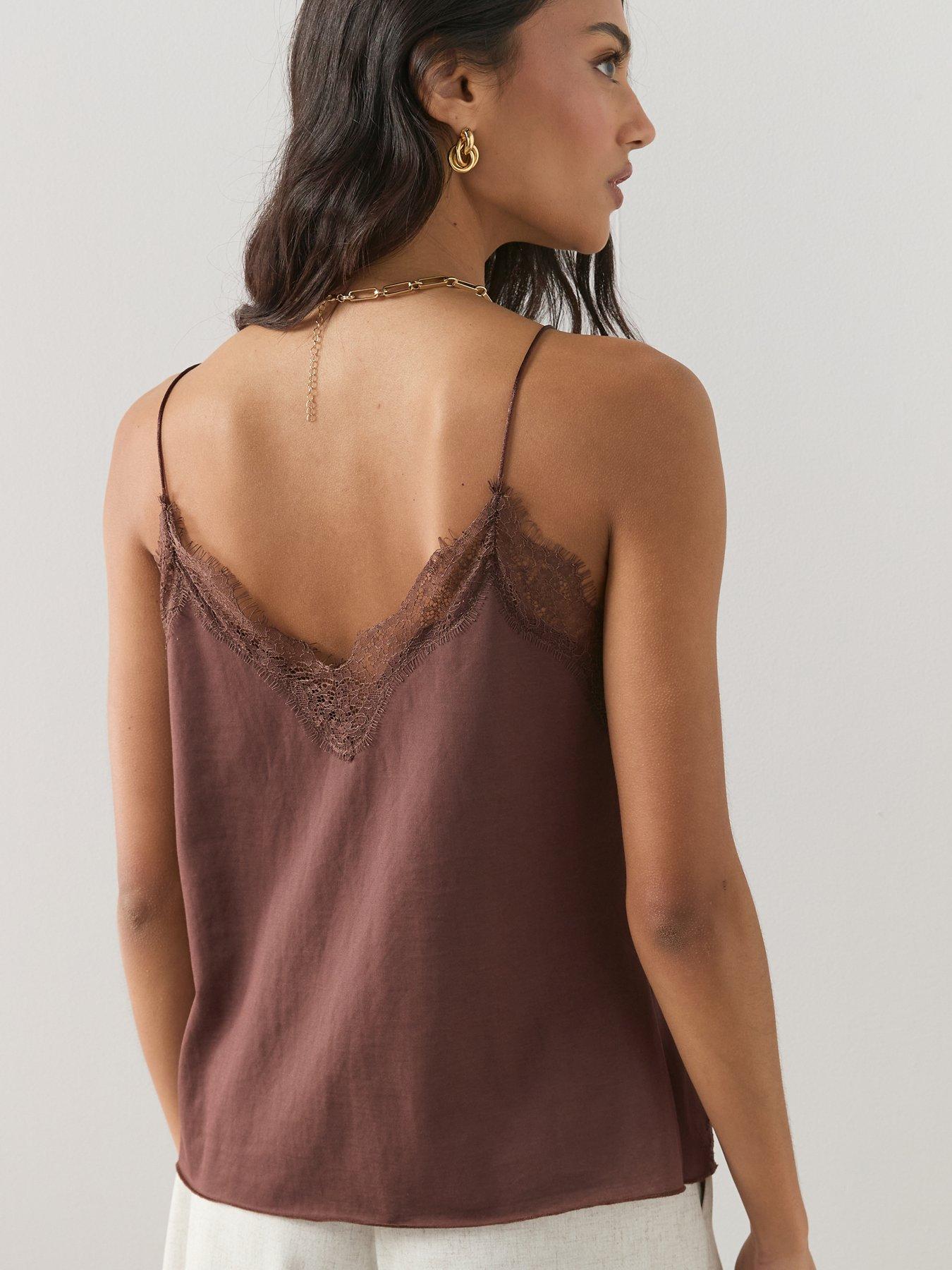 Image 2 of 6 of The Very Collection Delicate Lace Trim Cami - Brown