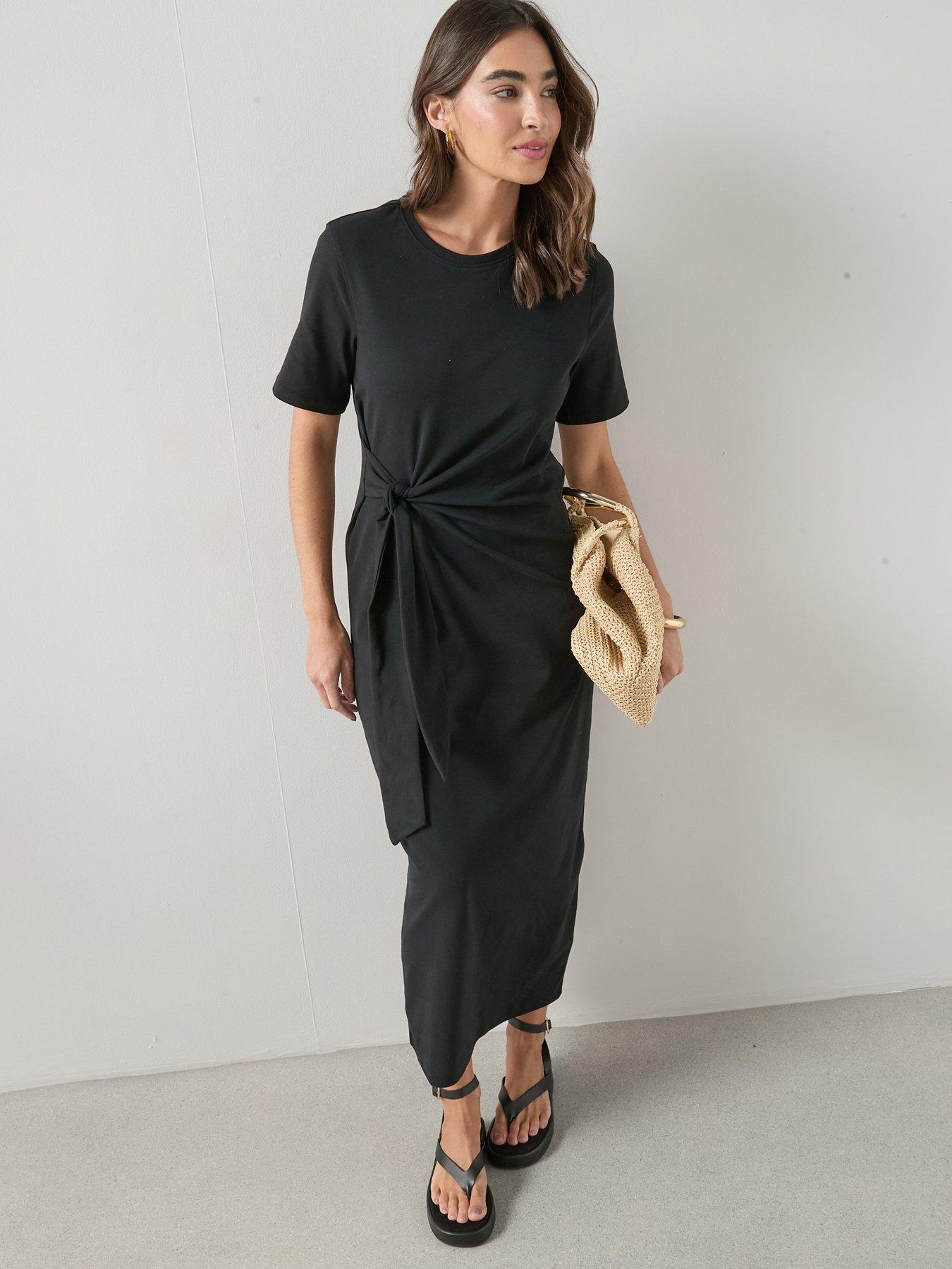 Image 3 of 6 of The Very Collection Tie Waist Midi Dress - Black