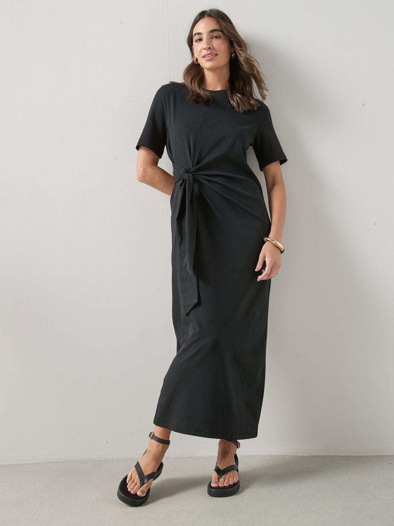 knee length dresses for ladies V-Neck Tie Waist Midi Dress by Badgley Mischka