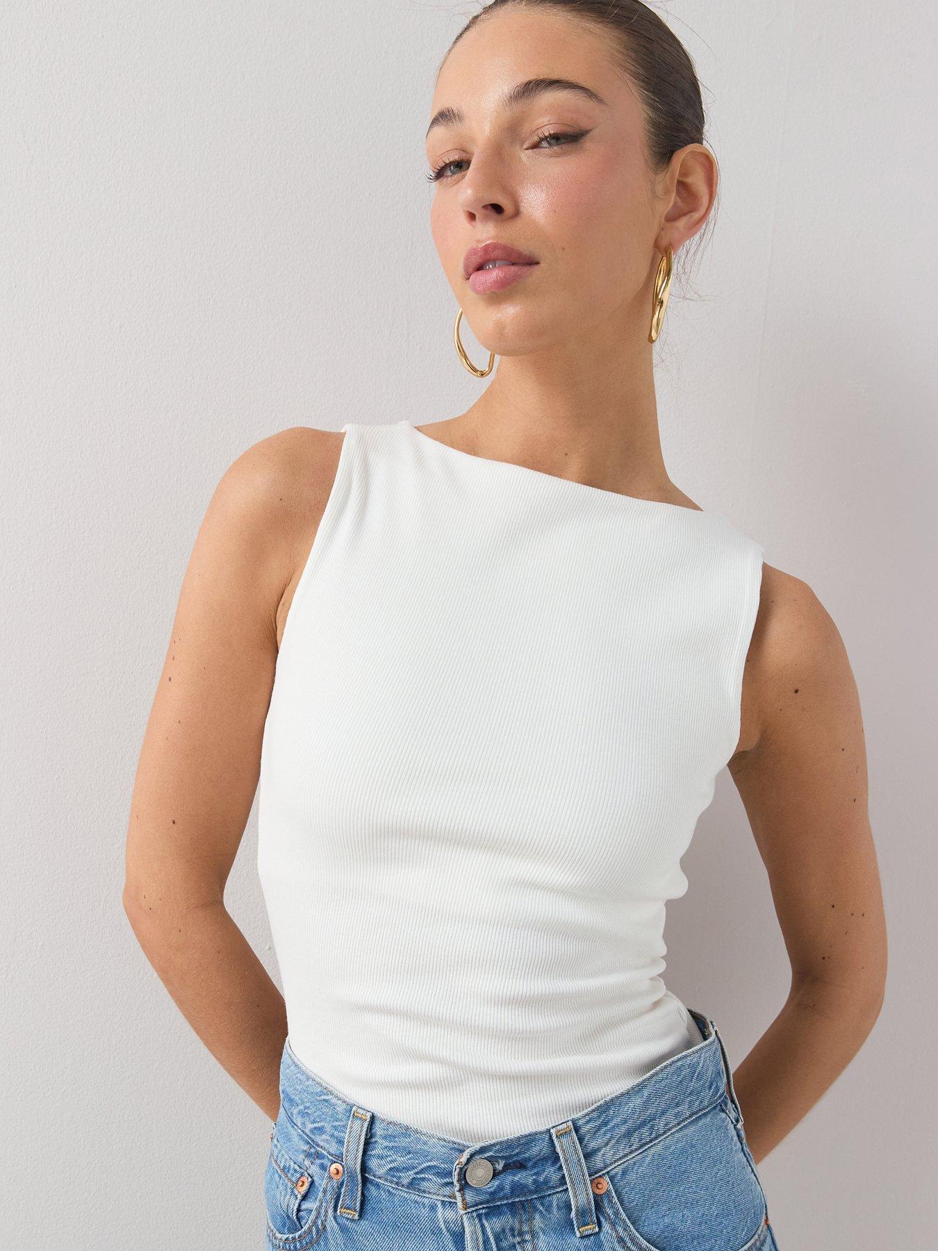 The Very Collection Boat Neck Ribbed Vest - White