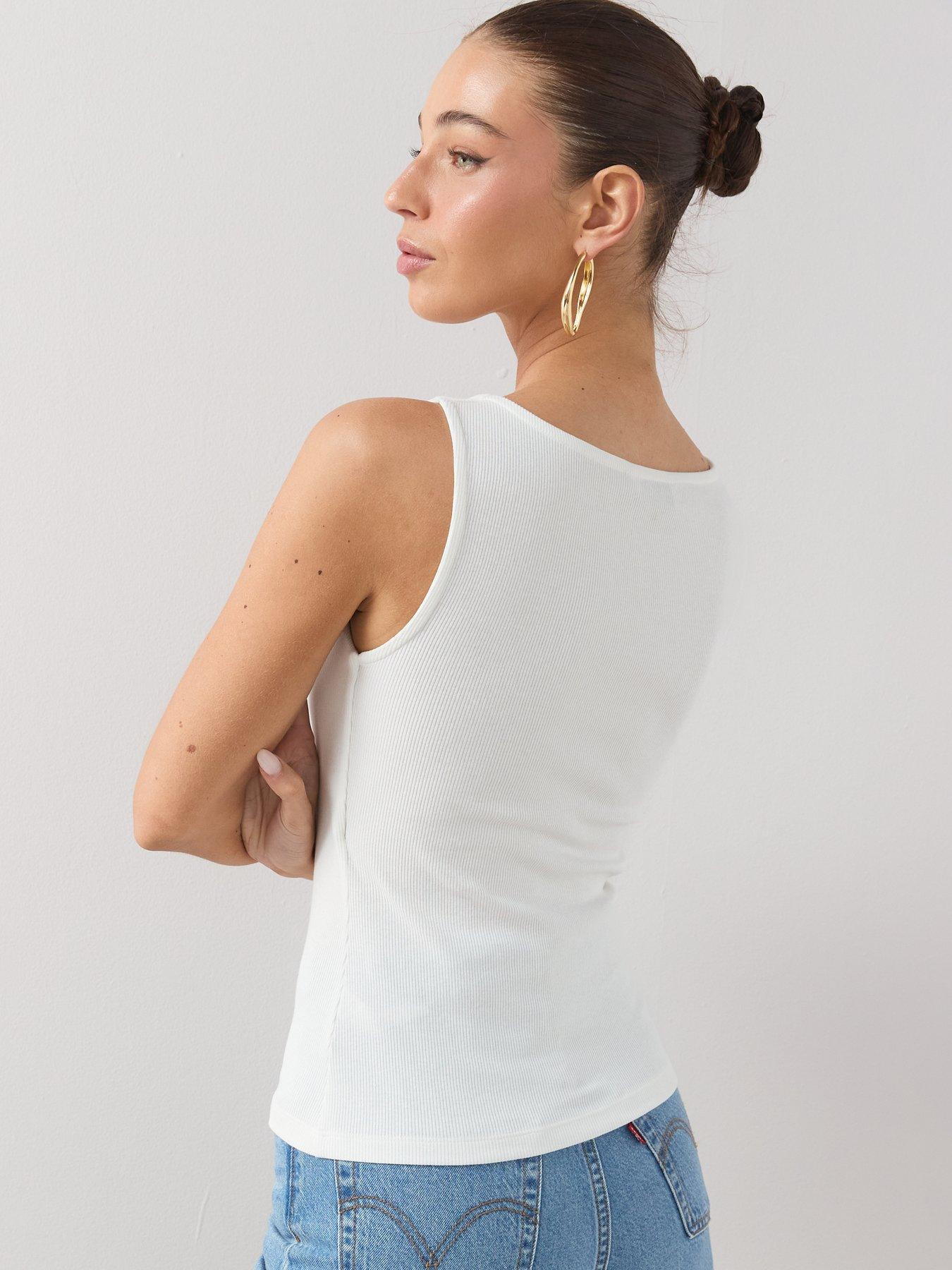 Image 2 of 6 of The Very Collection Boat Neck Ribbed Vest - White