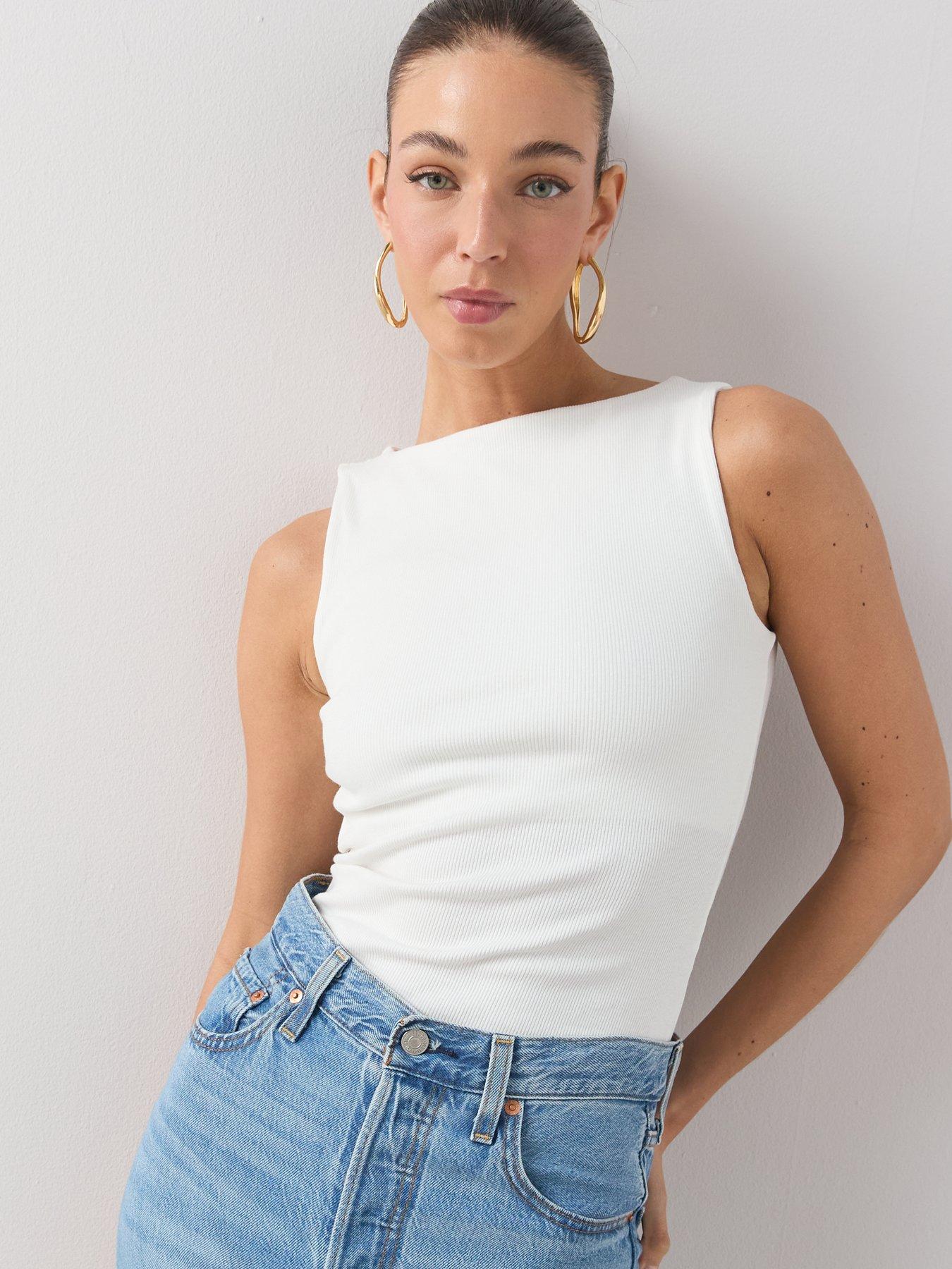 Image 6 of 6 of The Very Collection Boat Neck Ribbed Vest - White