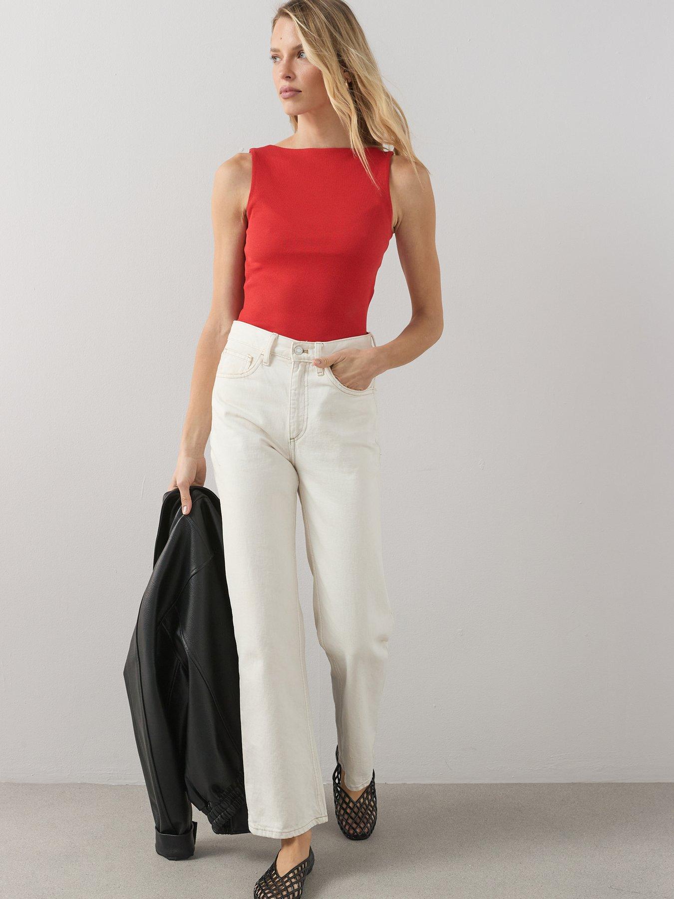 The Very Collection Boat Neck Ribbed Vest Top - Red