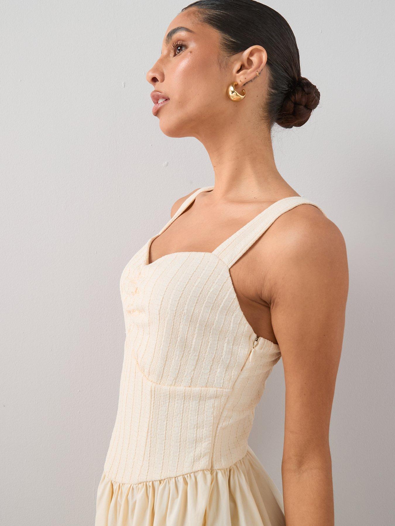 The Very Collection Textured Strappy Woven Mix Dress - Cream | Very