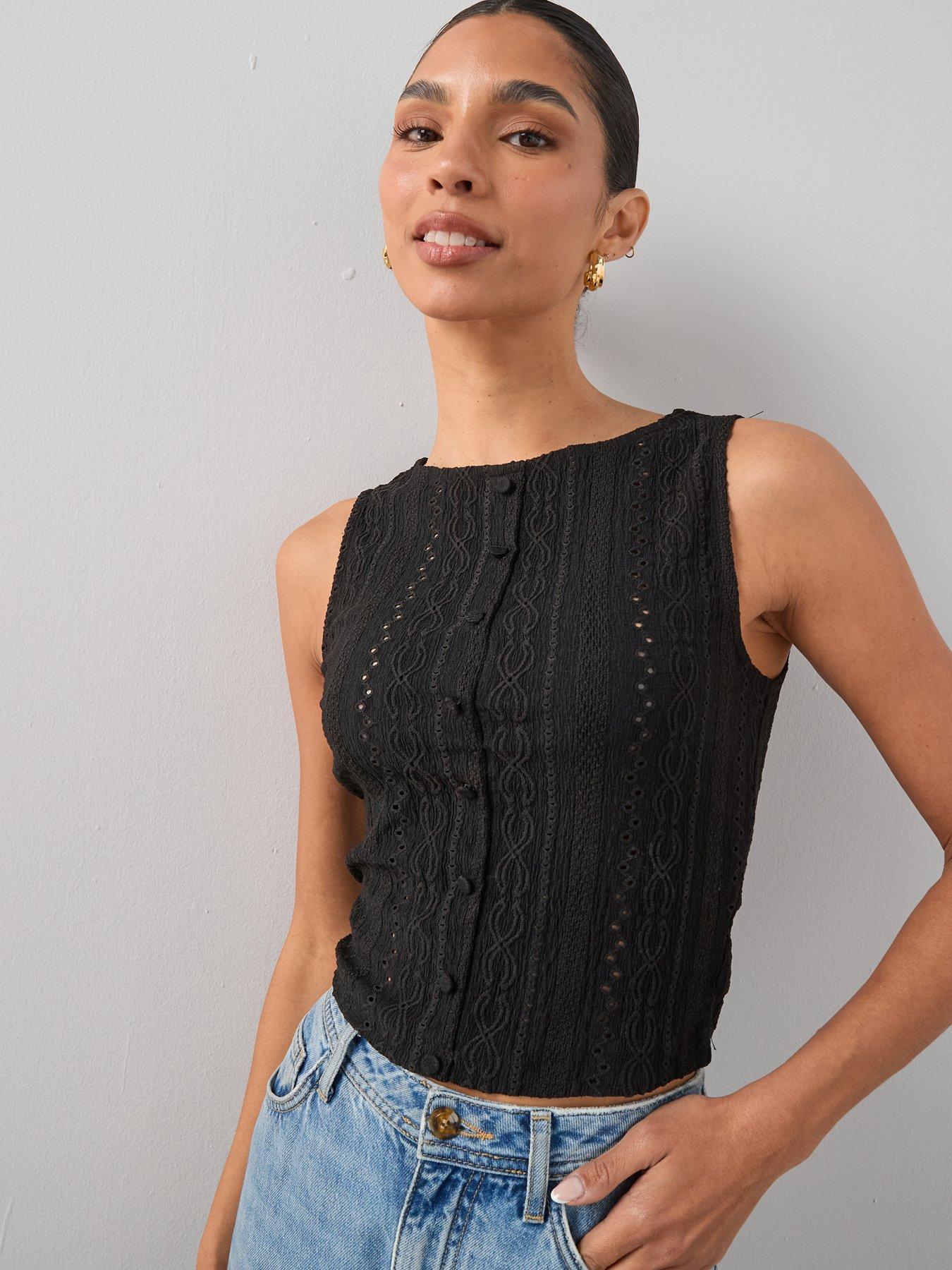 The Very Collection Button Sleeveless Co-Ord Top - Black