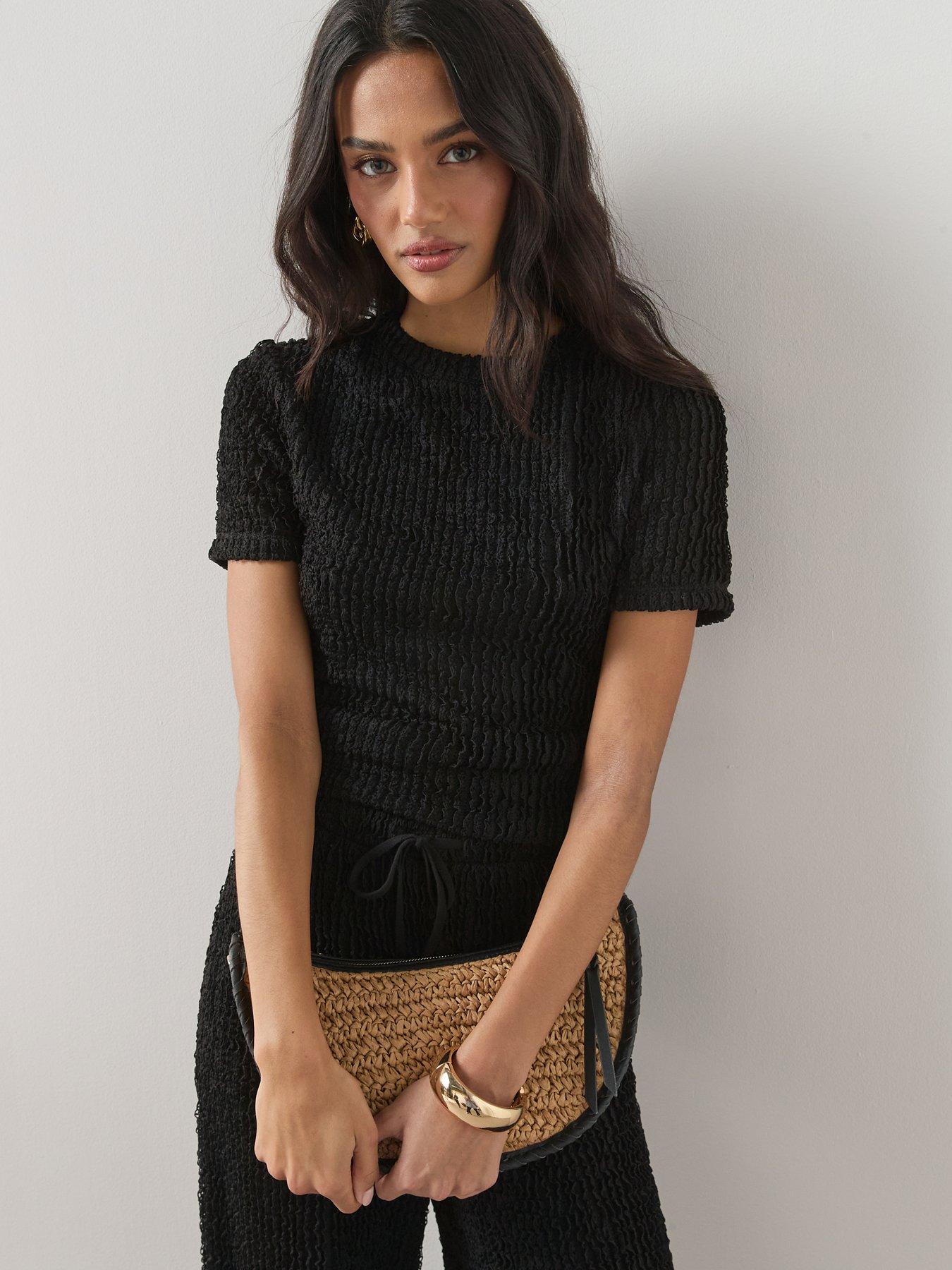 The Very Collection Textured Short Sleeve Co-Ord Top - Black