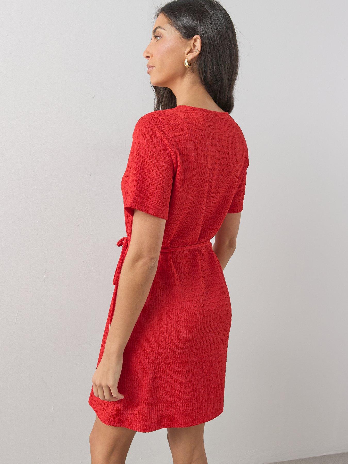 The Very Collection Tie Waist Textured T-Shirt Dress - Red | Very