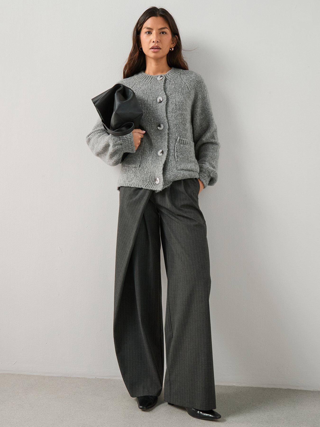 The Very Collection Crew Neck Cardigan With Wool - Grey