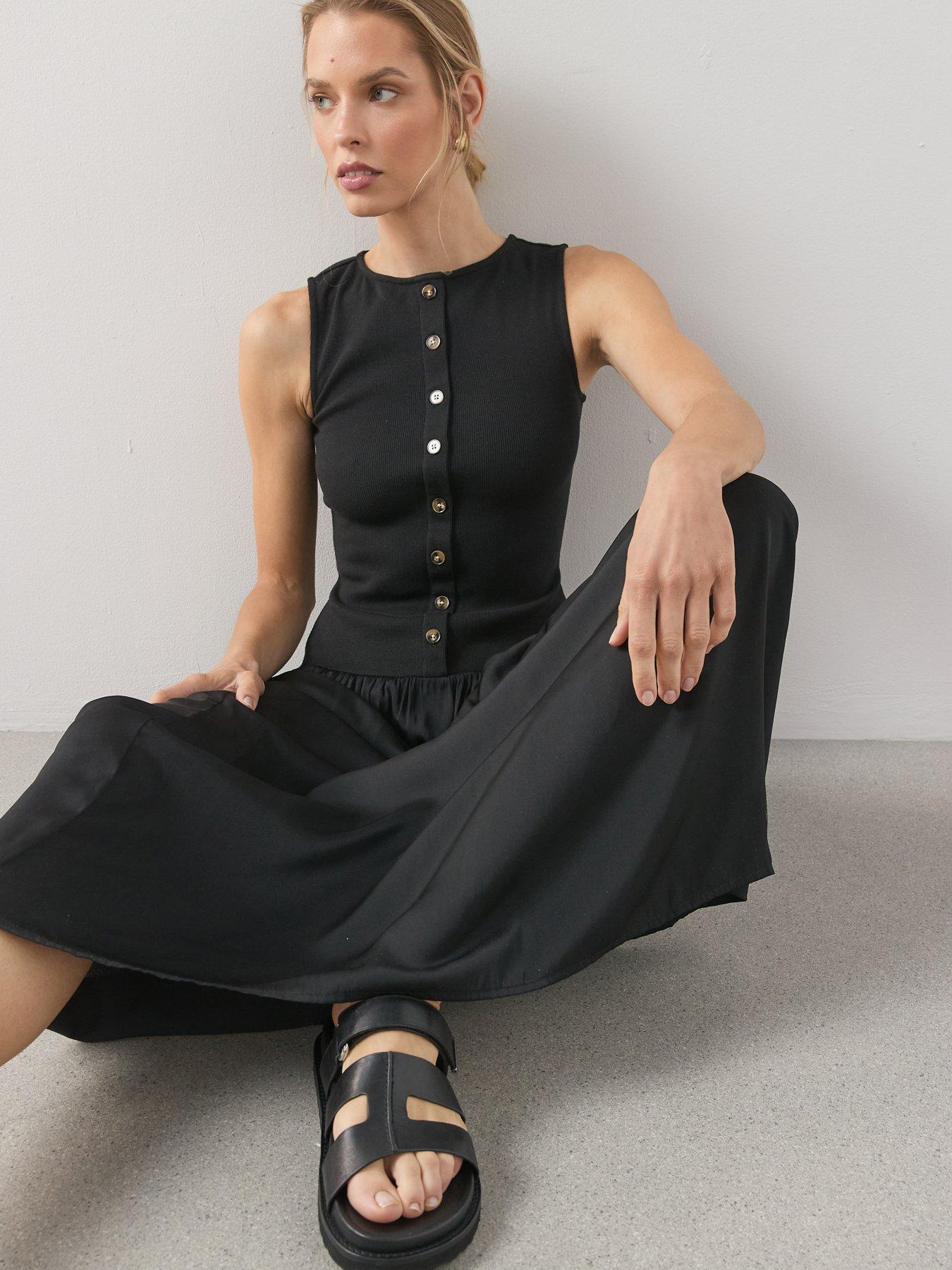 Image 5 of 7 of The Very Collection Button Front Ribbed Maxi Dress - Black