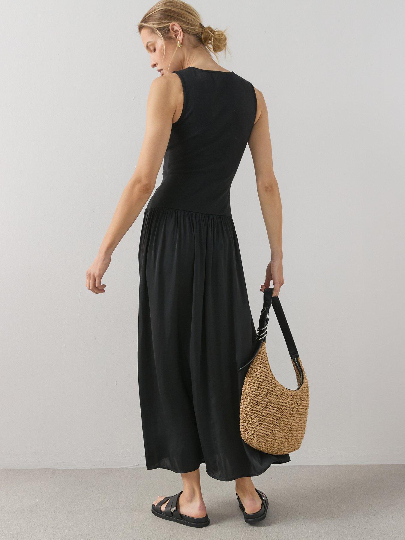 Image 6 of 7 of The Very Collection Button Front Ribbed Maxi Dress - Black