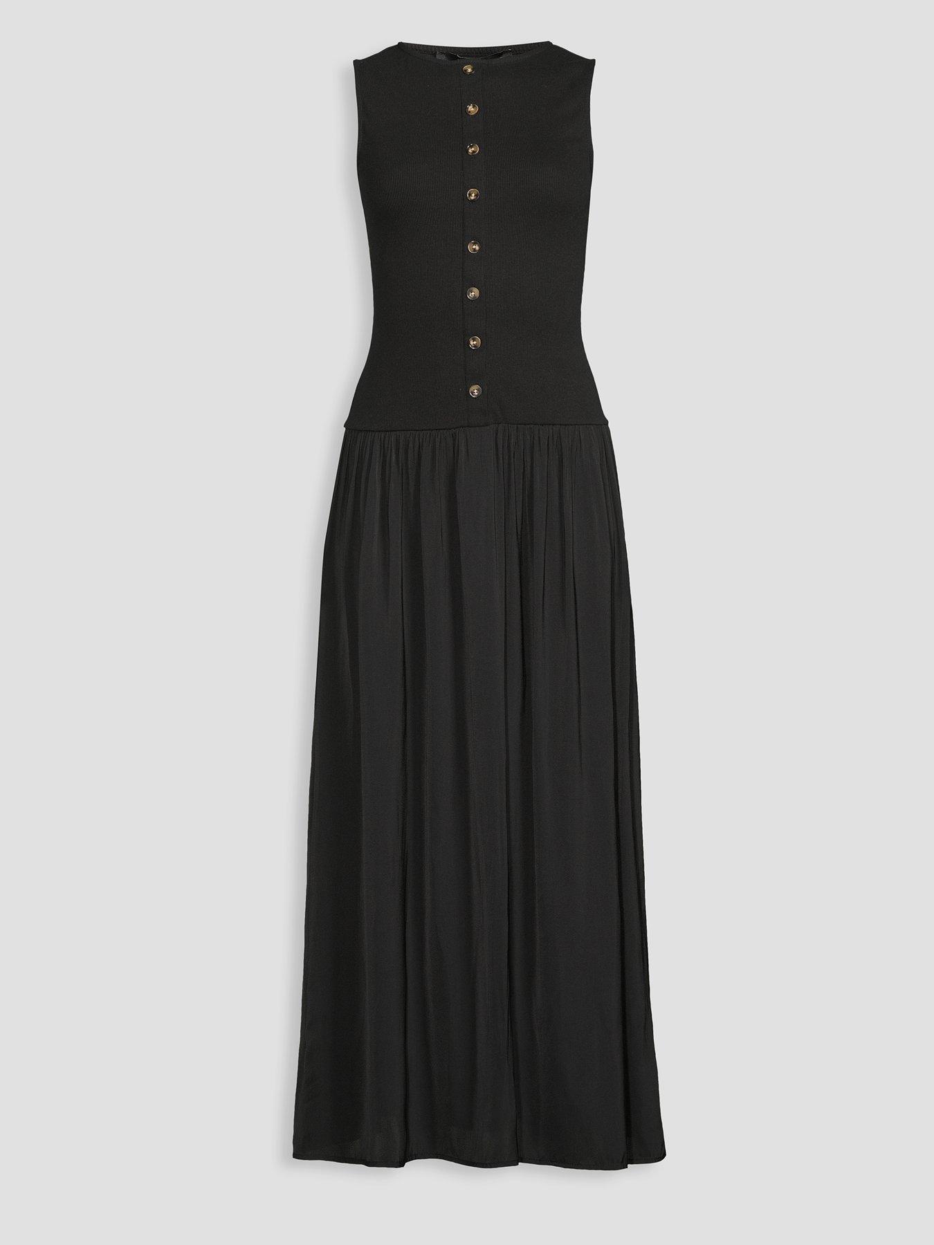 Image 7 of 7 of The Very Collection Button Front Ribbed Maxi Dress - Black