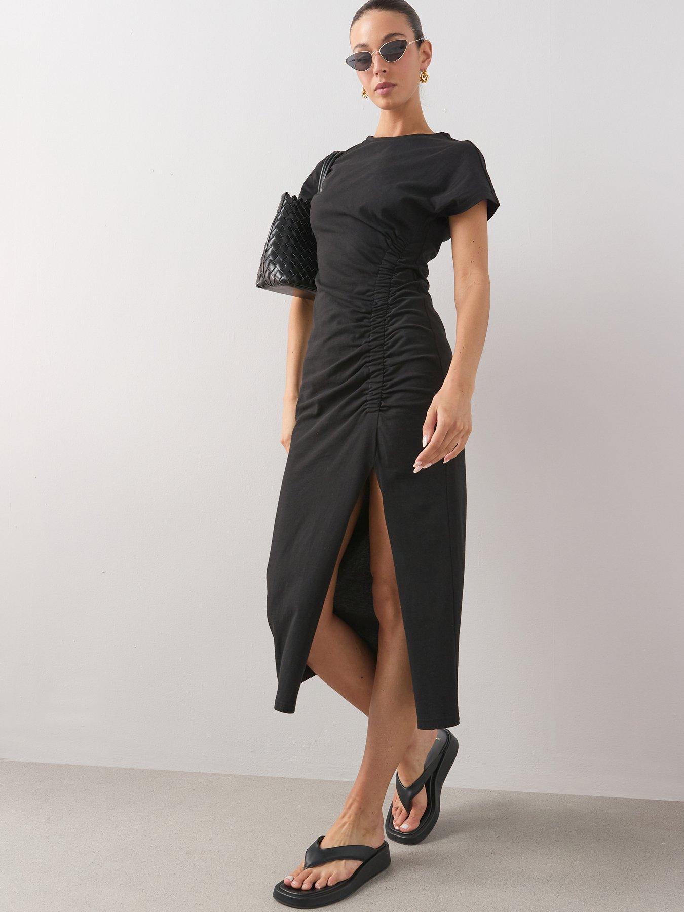 Image 1 of 6 of The Very Collection Ruched Side Midi T-Shirt Dress - Black