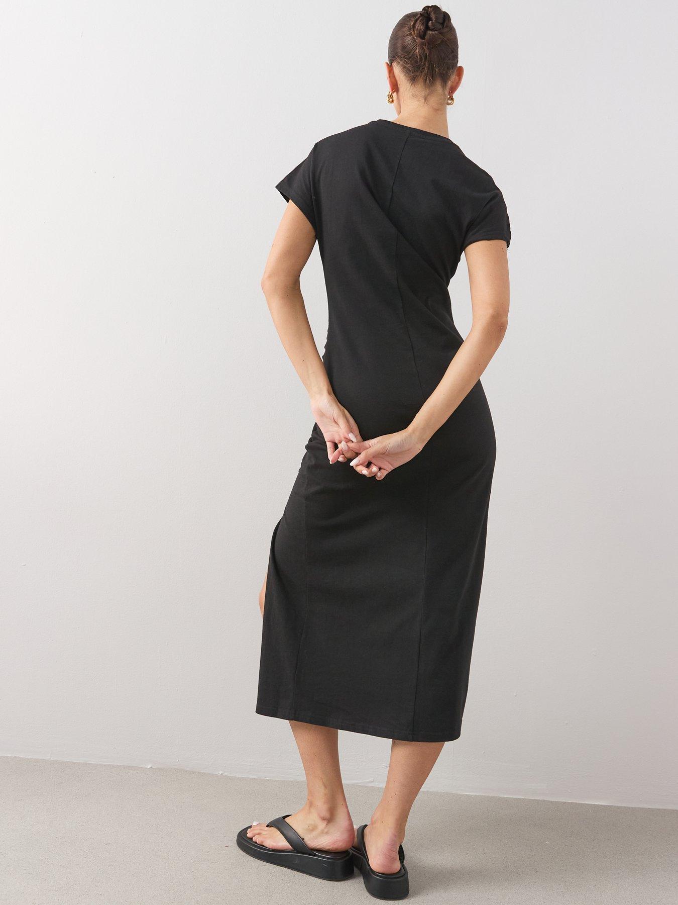 Image 2 of 6 of The Very Collection Ruched Side Midi T-Shirt Dress - Black